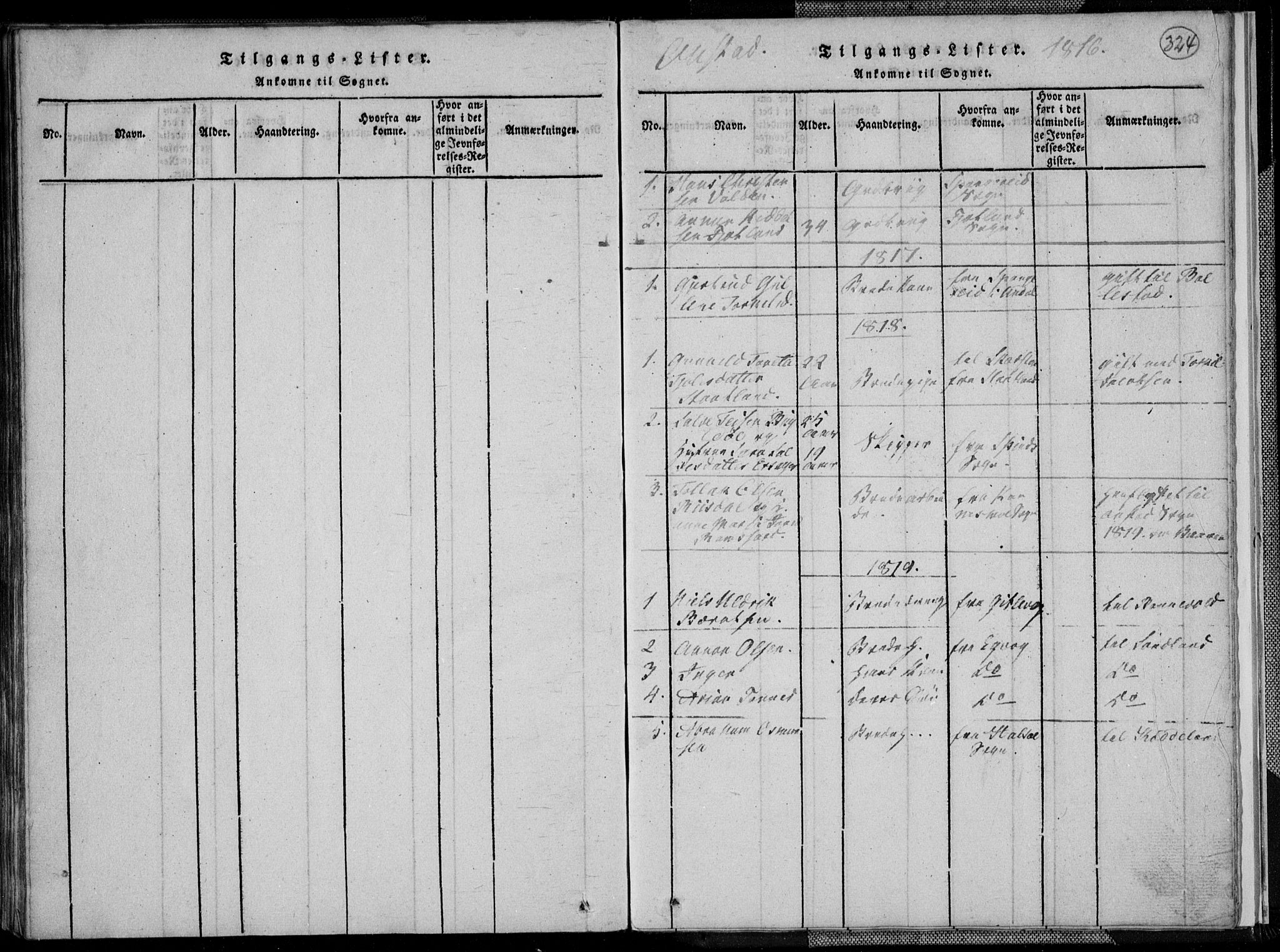 Lyngdal sokneprestkontor, AV/SAK-1111-0029/F/Fa/Fac/L0006: Parish register (official) no. A 6, 1815-1825, p. 324