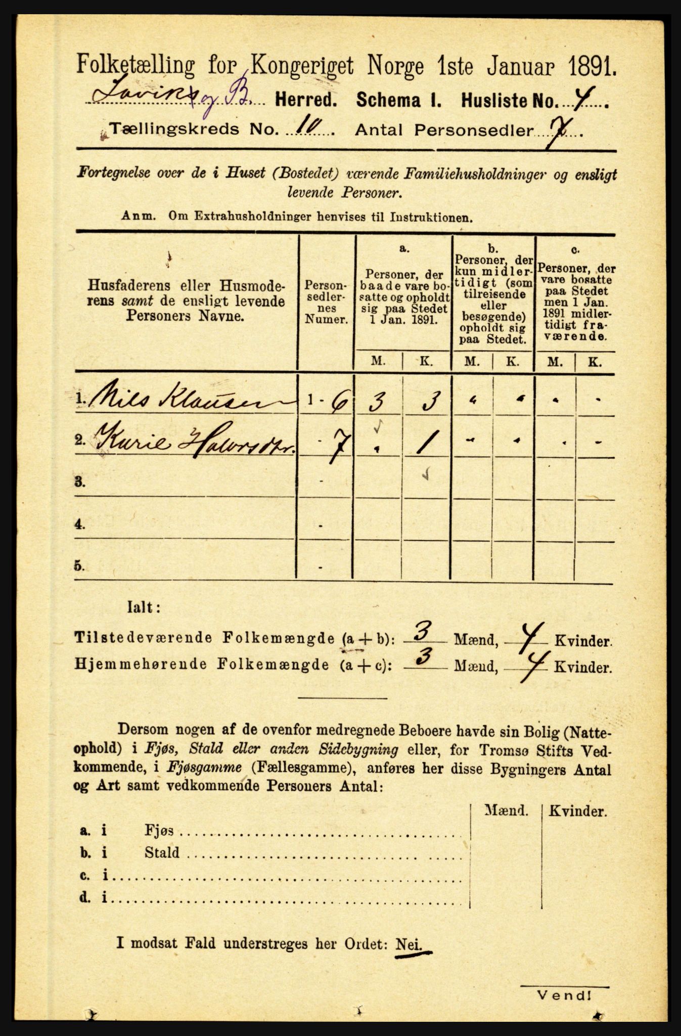 RA, 1891 census for 1415 Lavik og Brekke, 1891, p. 1960