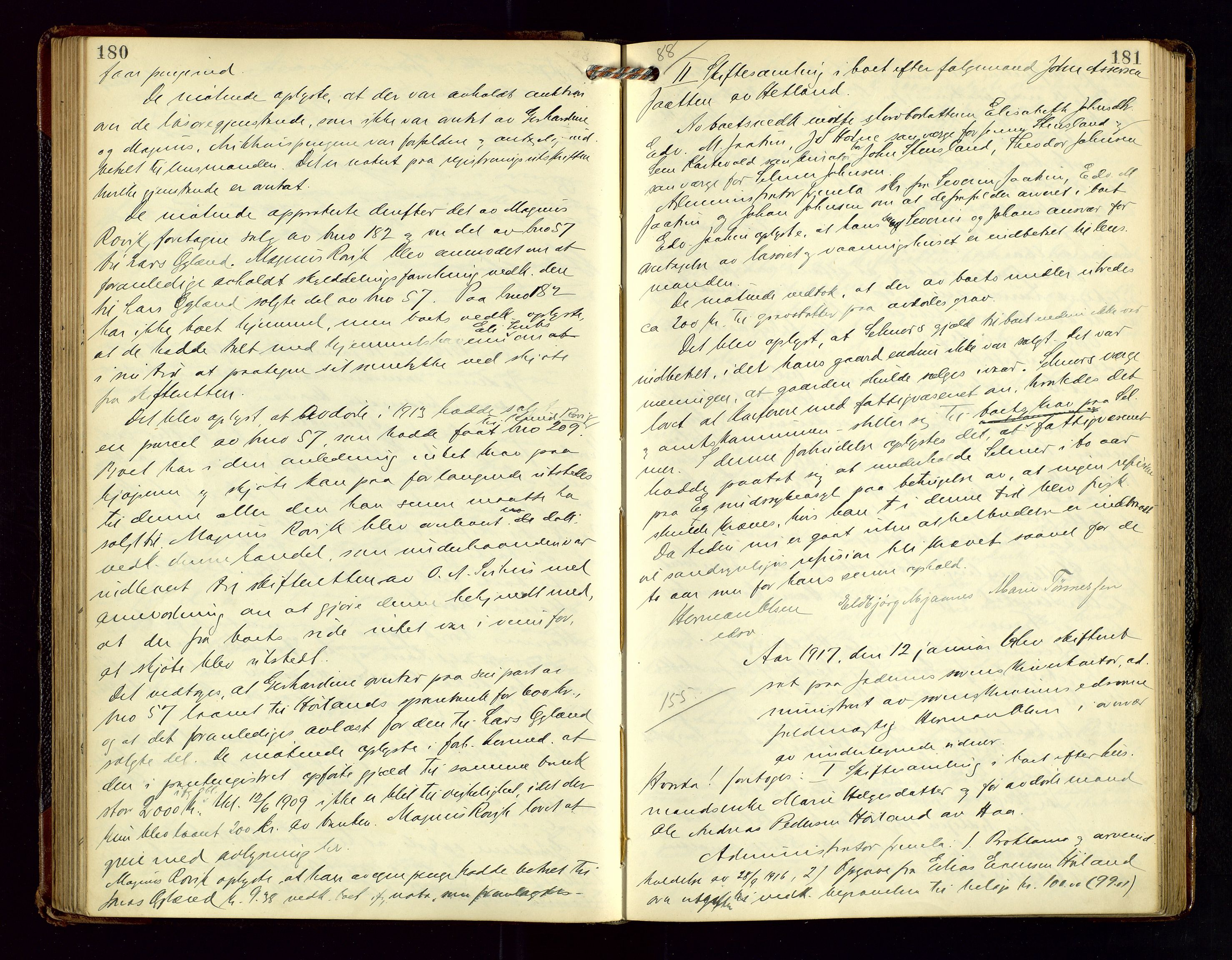 Jæren sorenskriveri, AV/SAST-A-100310/01/5/53/53BA/L0003: SKIFTEFORHANDLINGSPROTOKOLL, 1915-1919, p. 180-181