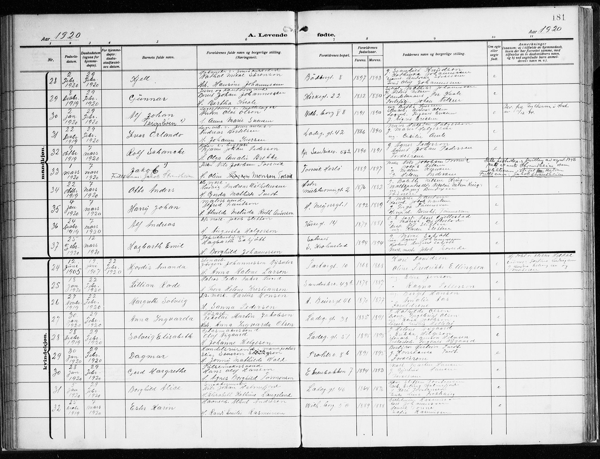 Sandviken Sokneprestembete, AV/SAB-A-77601/H/Ha/L0007: Parish register (official) no. B 4, 1912-1924, p. 181