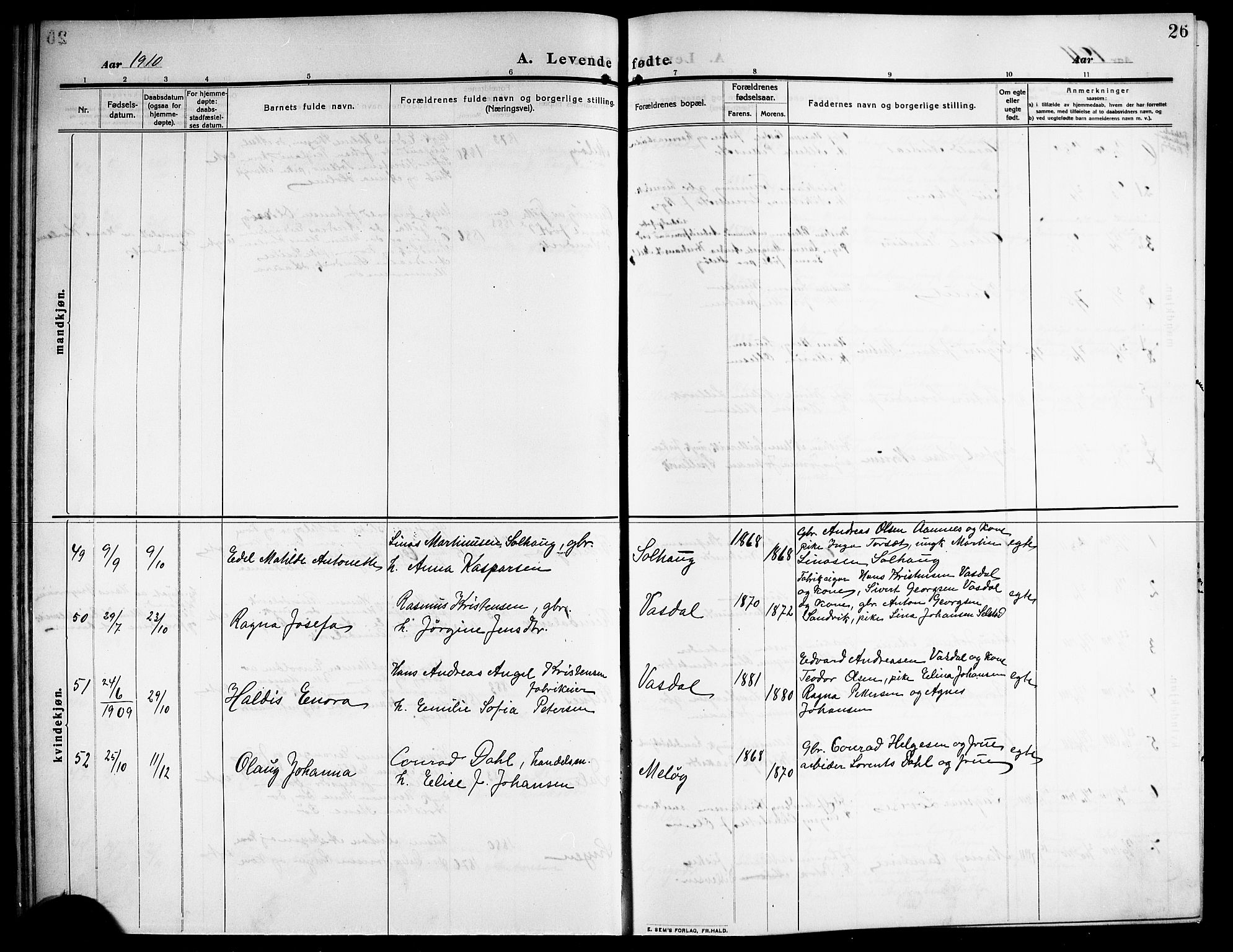 Ministerialprotokoller, klokkerbøker og fødselsregistre - Nordland, AV/SAT-A-1459/843/L0639: Parish register (copy) no. 843C08, 1908-1924, p. 26