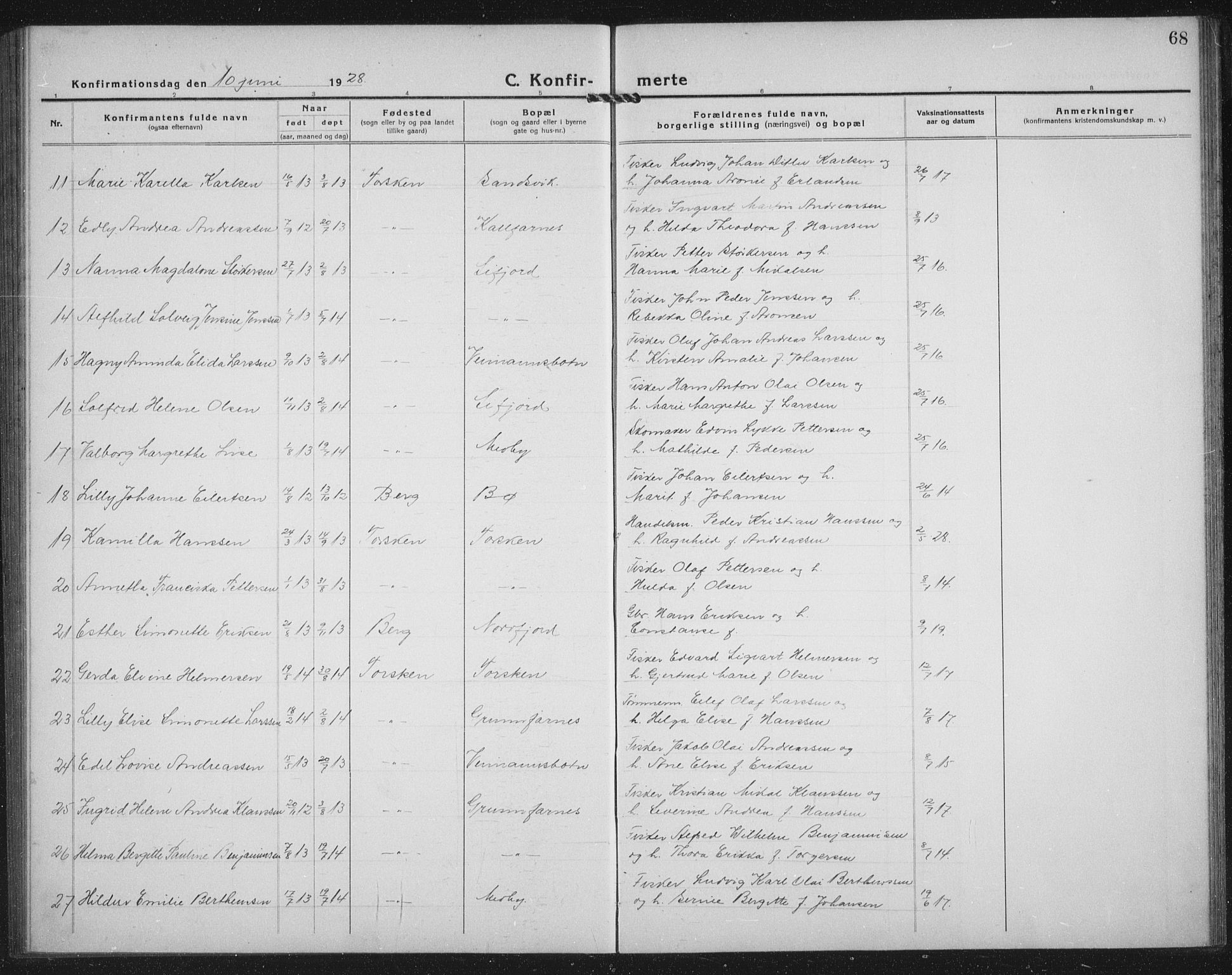 Berg sokneprestkontor, AV/SATØ-S-1318/G/Ga/Gab/L0014klokker: Parish register (copy) no. 14, 1922-1933, p. 68