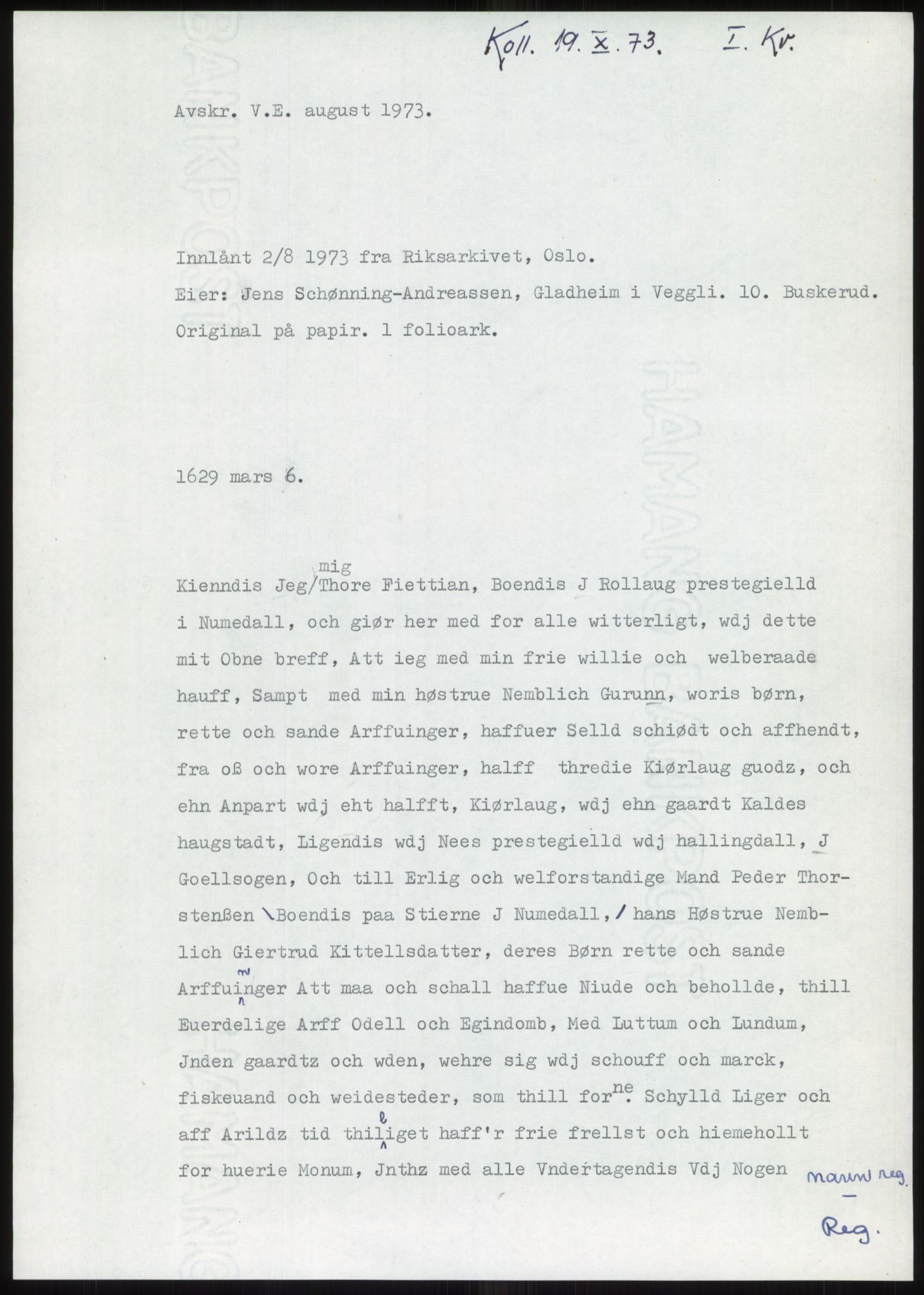 Samlinger til kildeutgivelse, Diplomavskriftsamlingen, AV/RA-EA-4053/H/Ha, p. 95