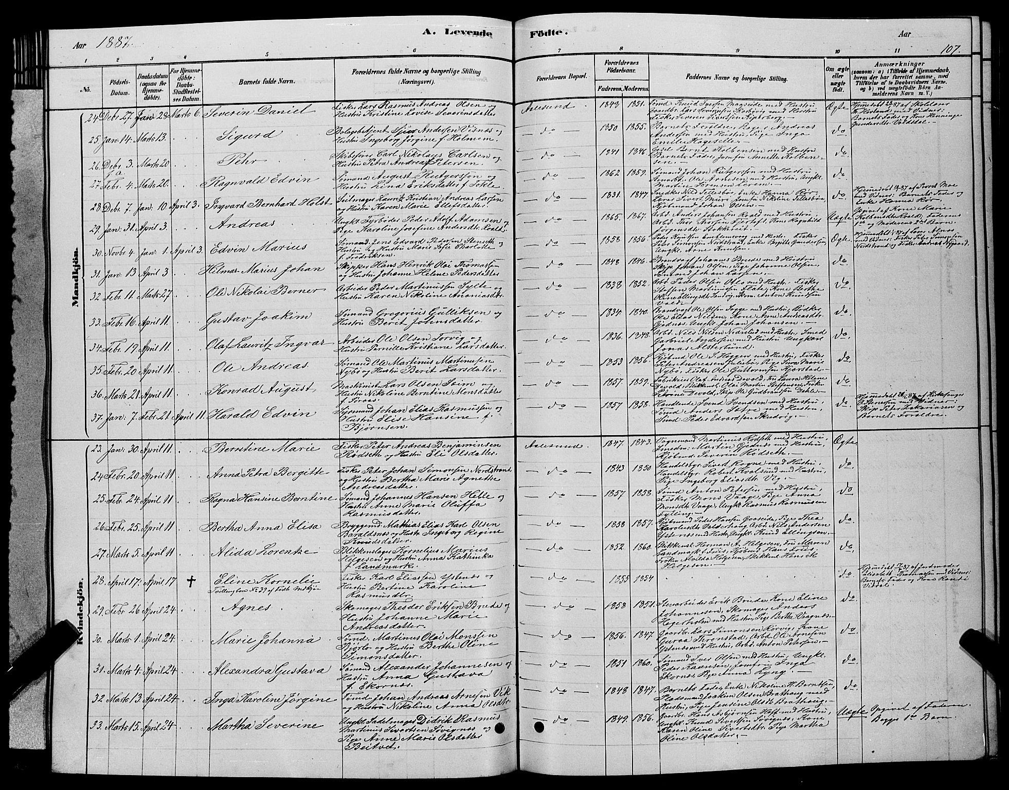 Ministerialprotokoller, klokkerbøker og fødselsregistre - Møre og Romsdal, SAT/A-1454/529/L0466: Parish register (copy) no. 529C03, 1878-1888, p. 107