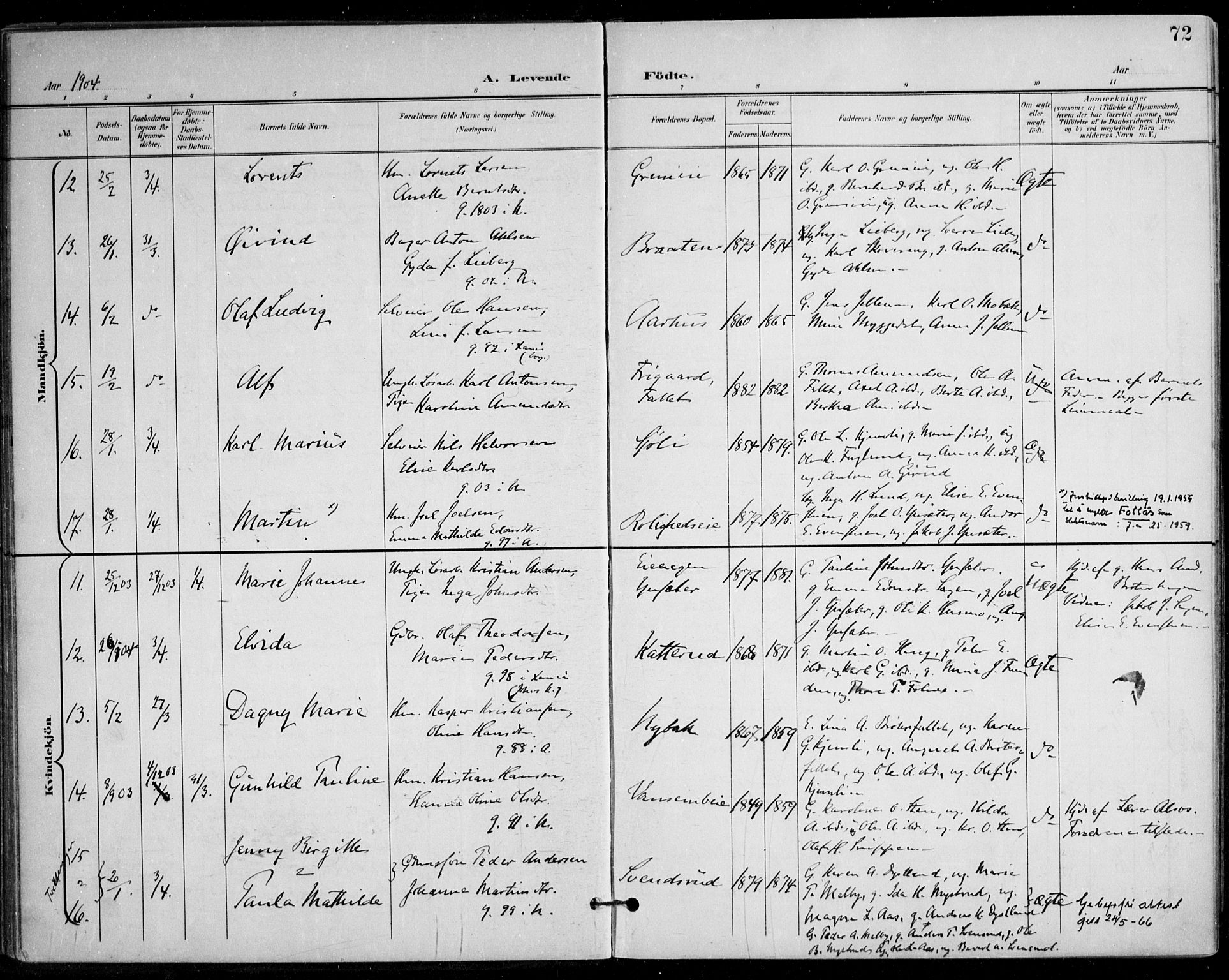 Nes prestekontor Kirkebøker, AV/SAO-A-10410/F/Fa/L0011: Parish register (official) no. I 11, 1899-1918, p. 72