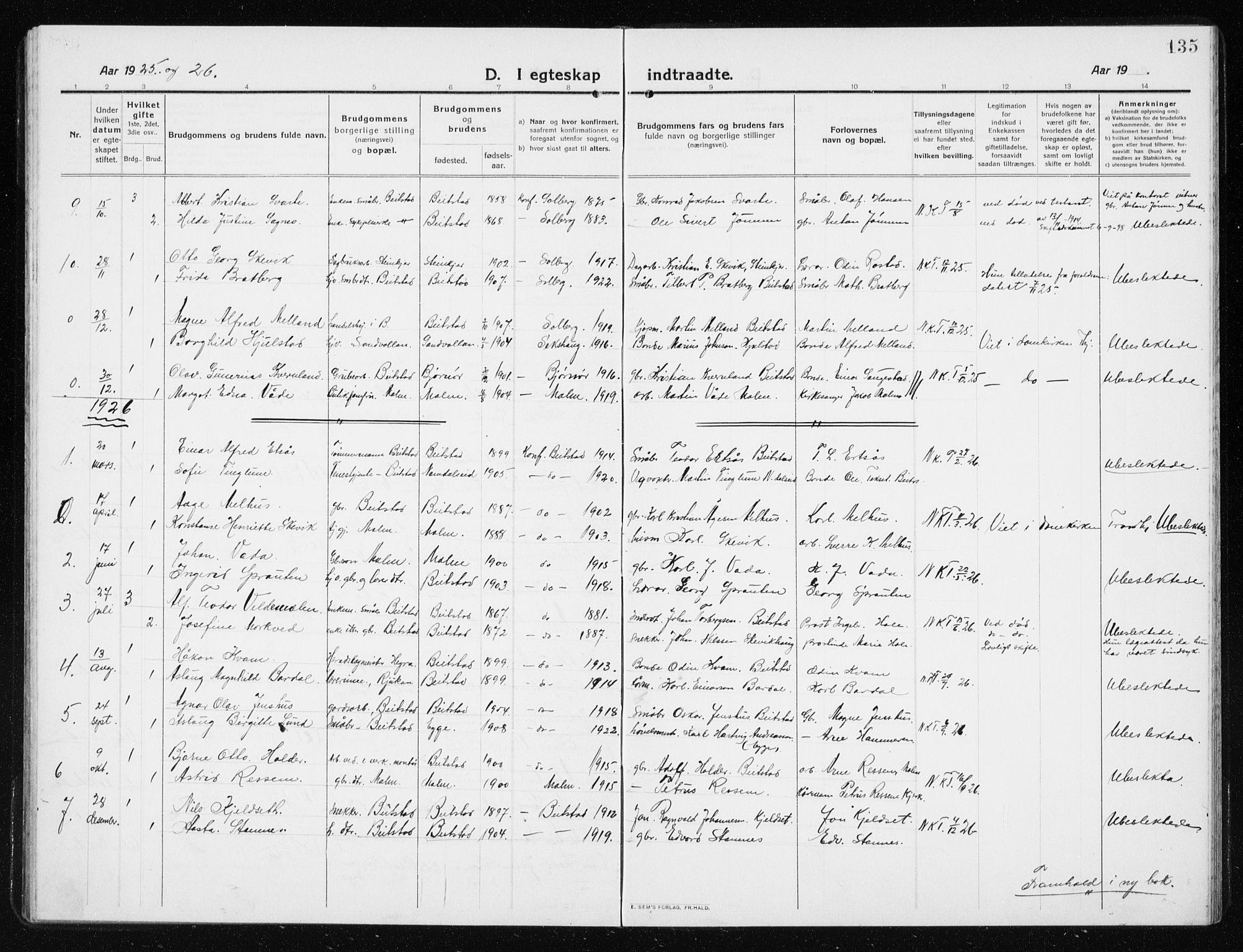 Ministerialprotokoller, klokkerbøker og fødselsregistre - Nord-Trøndelag, SAT/A-1458/741/L0402: Parish register (copy) no. 741C03, 1911-1926, p. 135