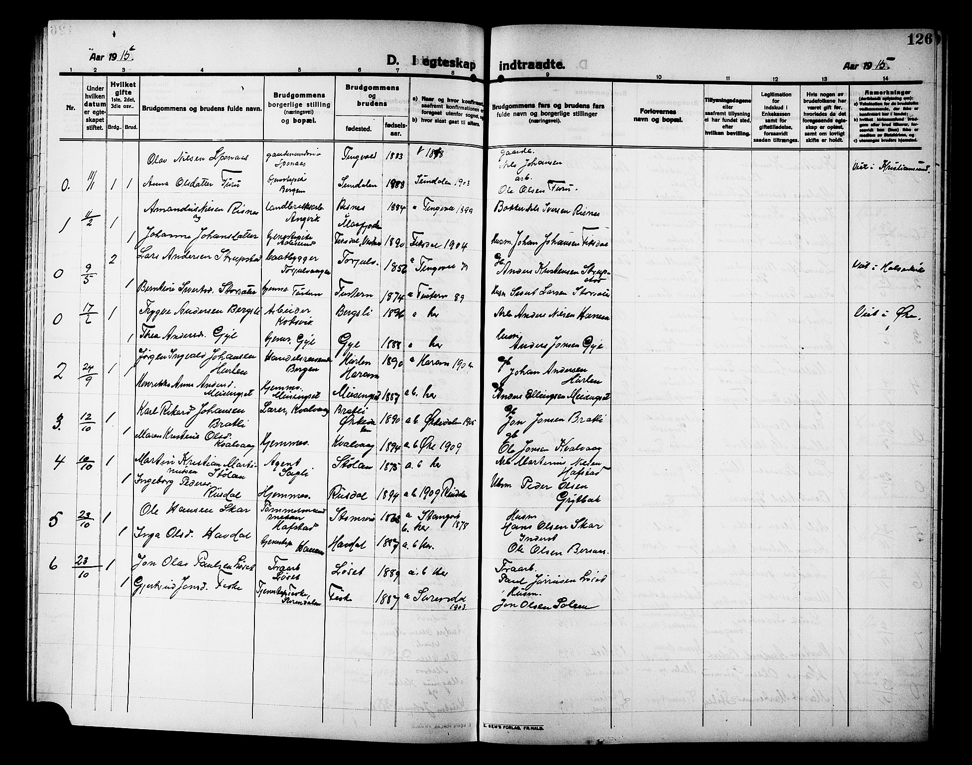 Ministerialprotokoller, klokkerbøker og fødselsregistre - Møre og Romsdal, AV/SAT-A-1454/586/L0993: Parish register (copy) no. 586C04, 1910-1918, p. 126