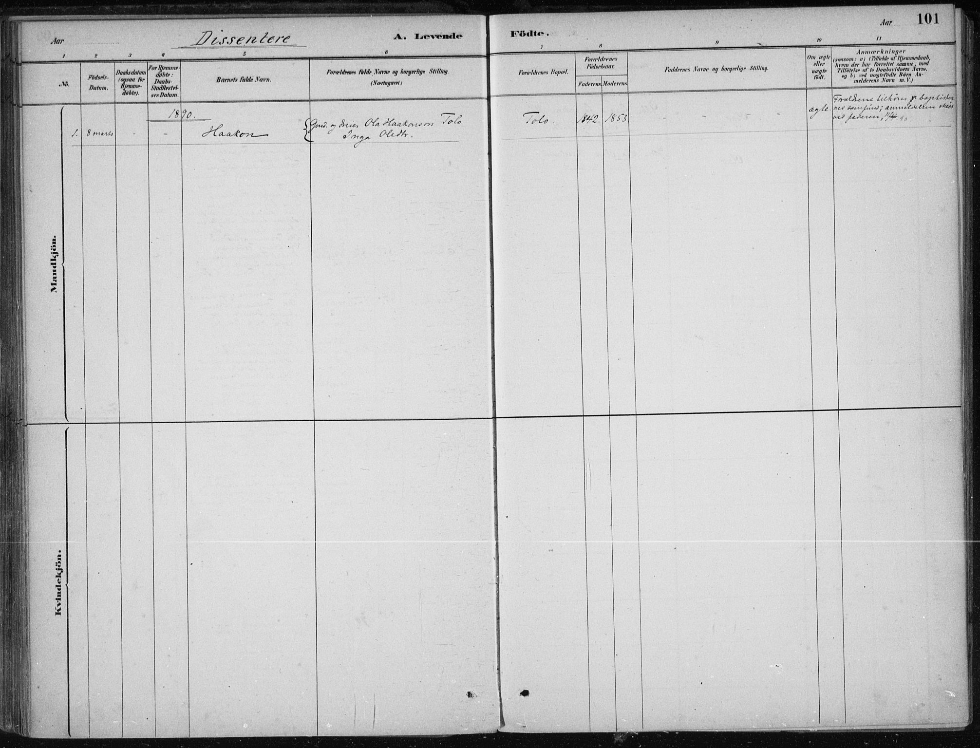 Kvam sokneprestembete, SAB/A-76201/H/Haa: Parish register (official) no. B  1, 1880-1908, p. 101