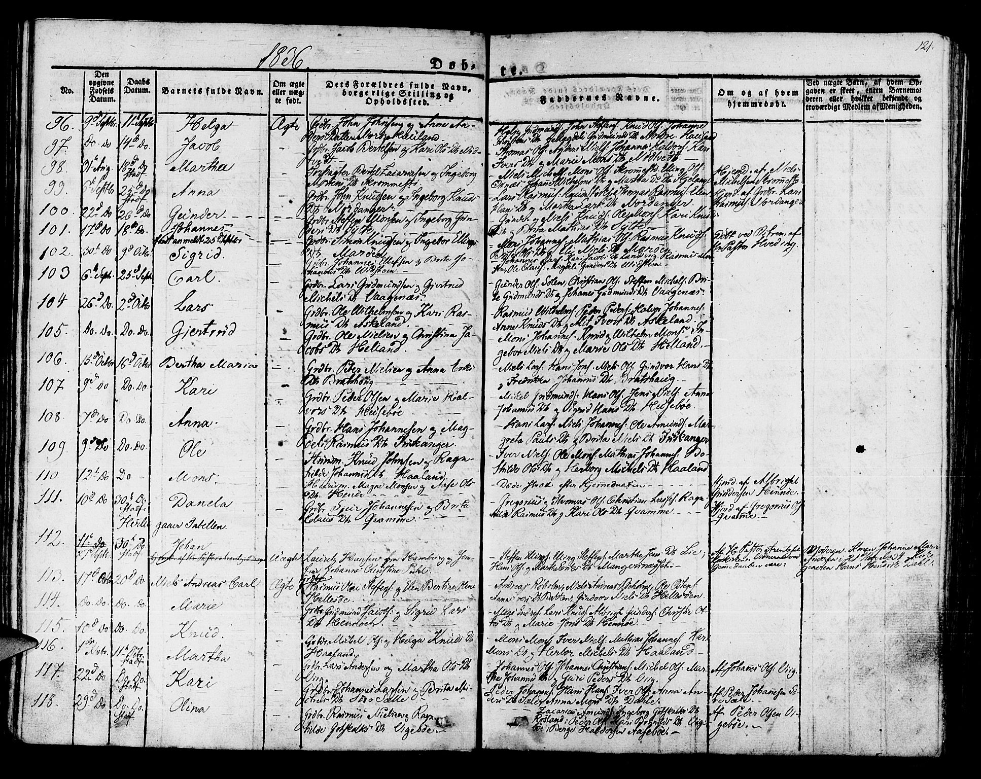 Manger sokneprestembete, SAB/A-76801/H/Haa: Parish register (official) no. A 4, 1824-1838, p. 121