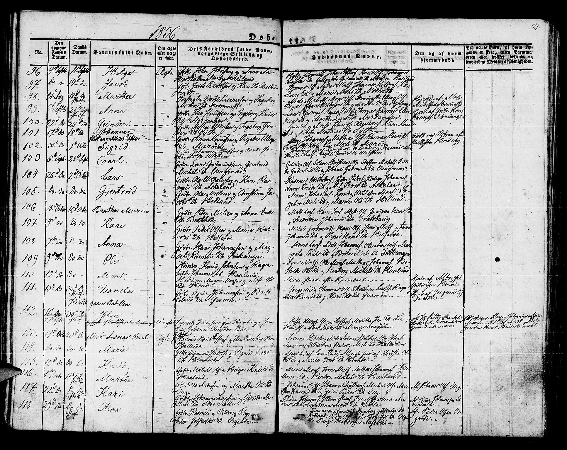 Manger sokneprestembete, AV/SAB-A-76801/H/Haa: Parish register (official) no. A 4, 1824-1838, p. 121