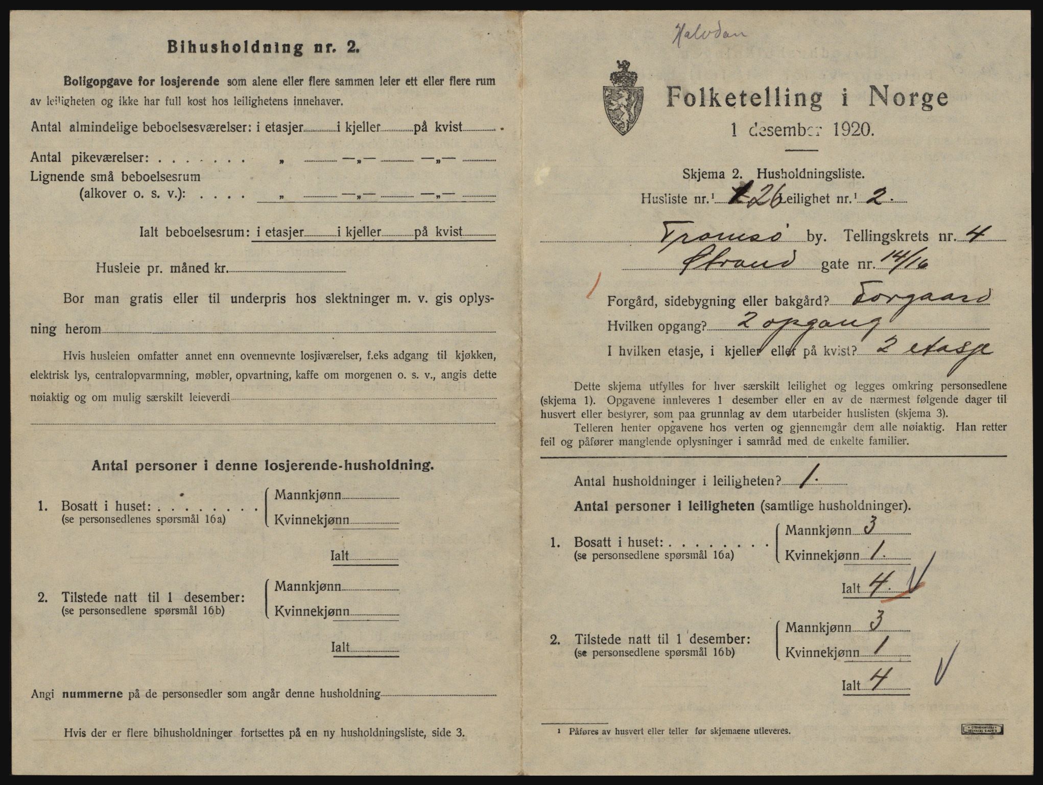 SATØ, 1920 census for Tromsø, 1920, p. 4107