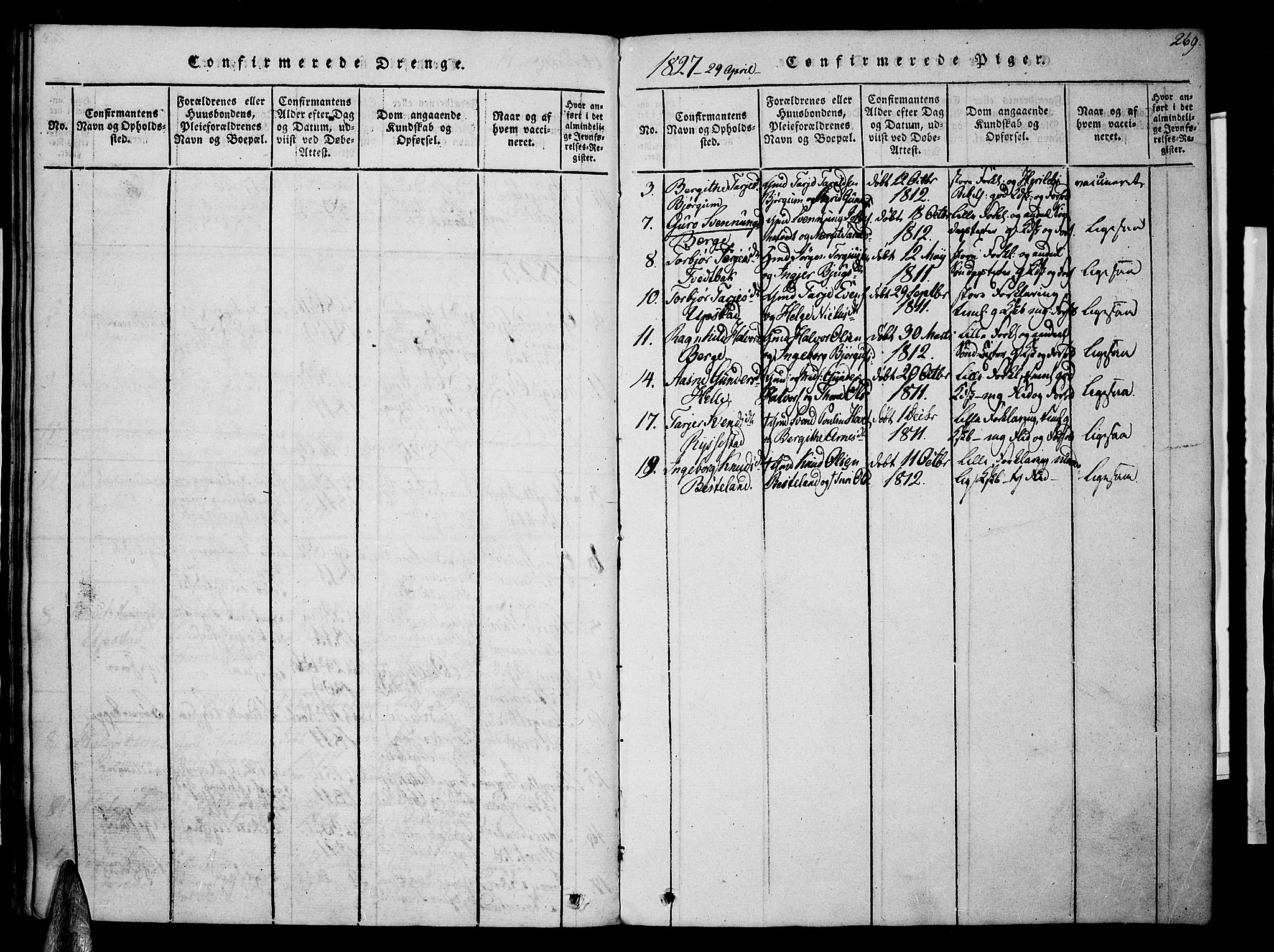 Valle sokneprestkontor, SAK/1111-0044/F/Fa/Fac/L0005: Parish register (official) no. A 5 /2, 1817-1831, p. 269