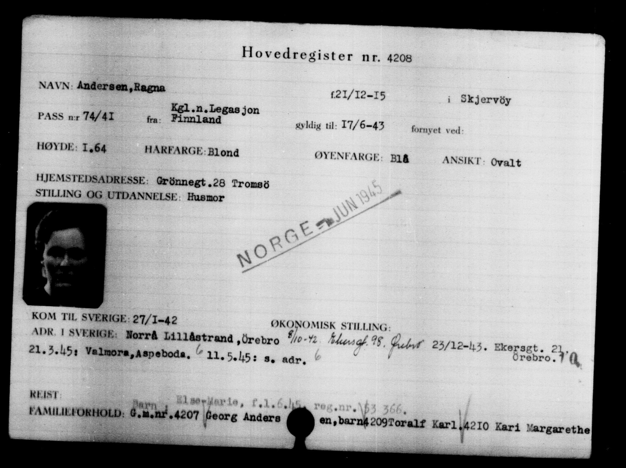 Utenriksstasjonene, Legasjonen i Stockholm, Flyktningkontoret, AV/RA-S-6753/V/Va/L0004: Kjesäterkartoteket, flyktninger med registreringsnr. 3496-6610, 1940-1945, p. 863