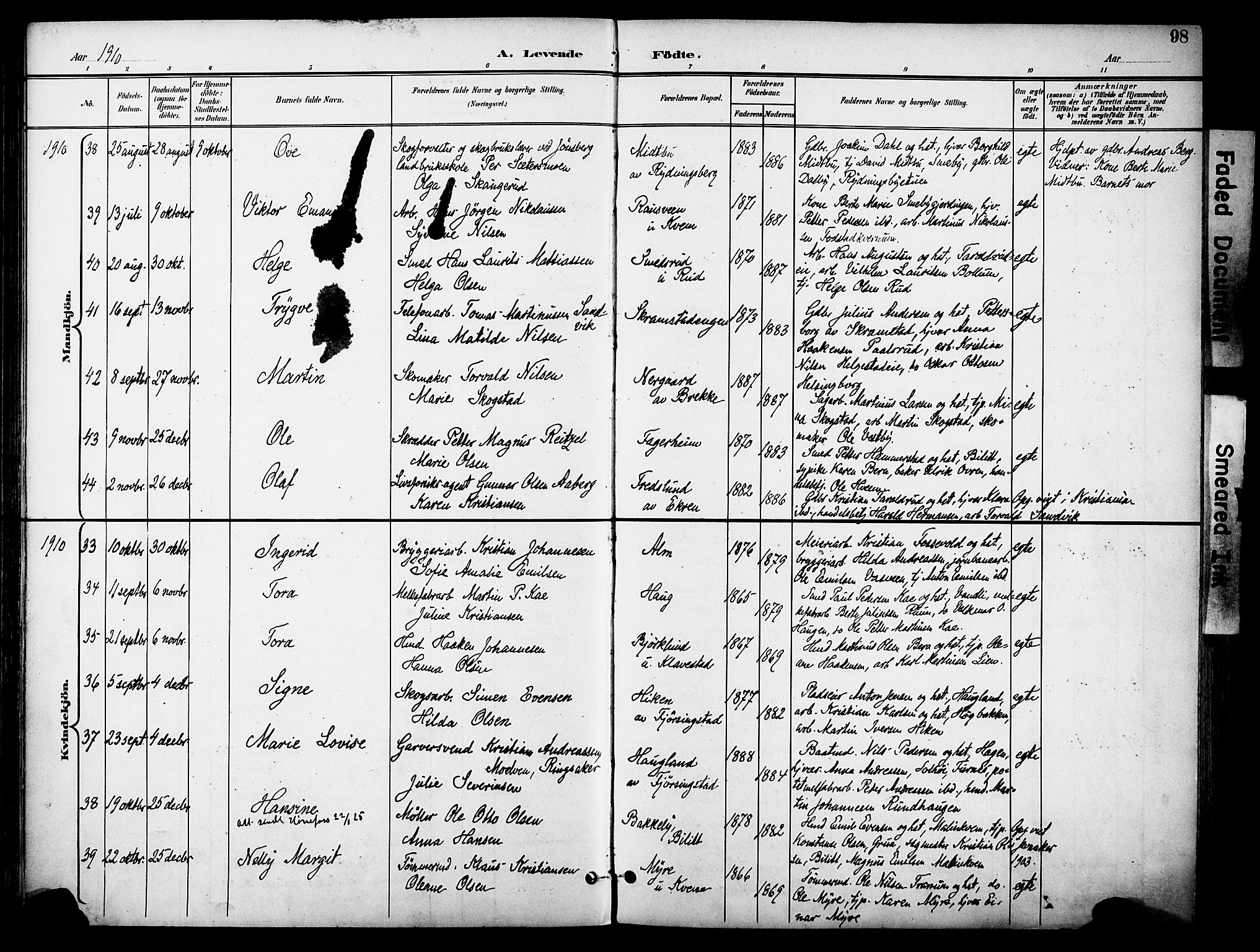 Østre Toten prestekontor, AV/SAH-PREST-104/H/Ha/Haa/L0009: Parish register (official) no. 9, 1897-1913, p. 98