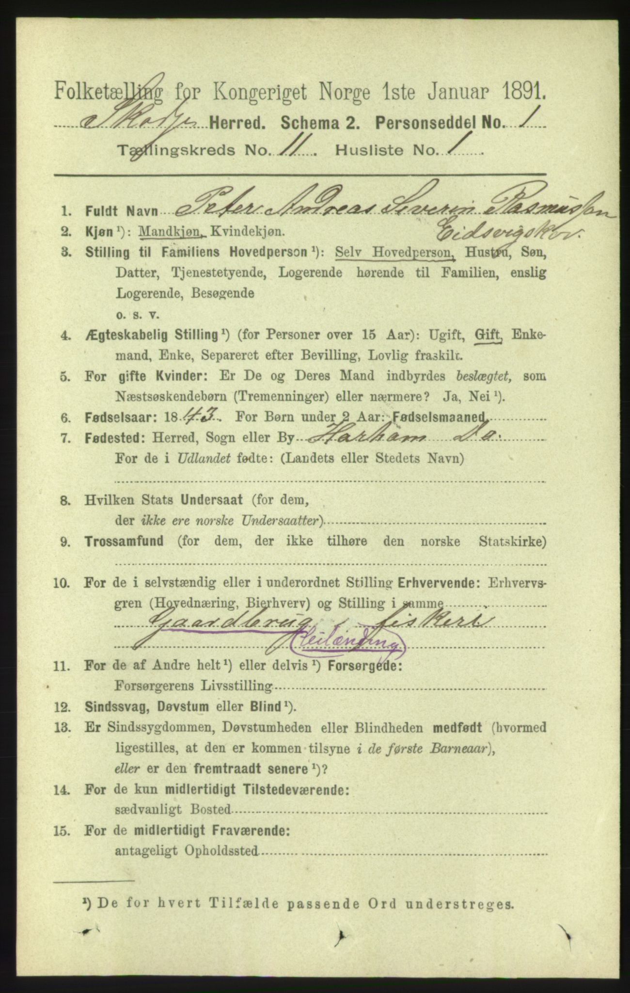 RA, 1891 census for 1529 Skodje, 1891, p. 2325