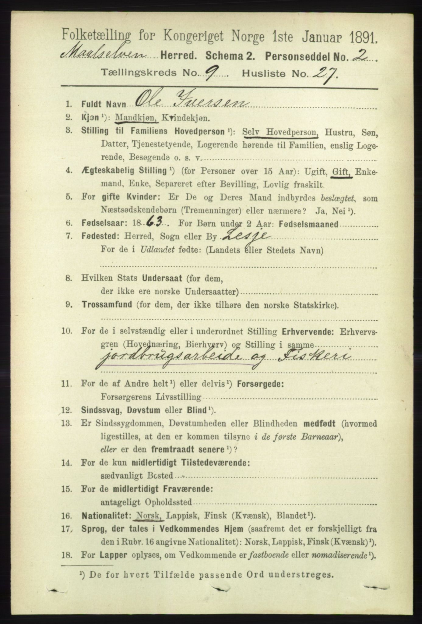 RA, 1891 census for 1924 Målselv, 1891, p. 2937