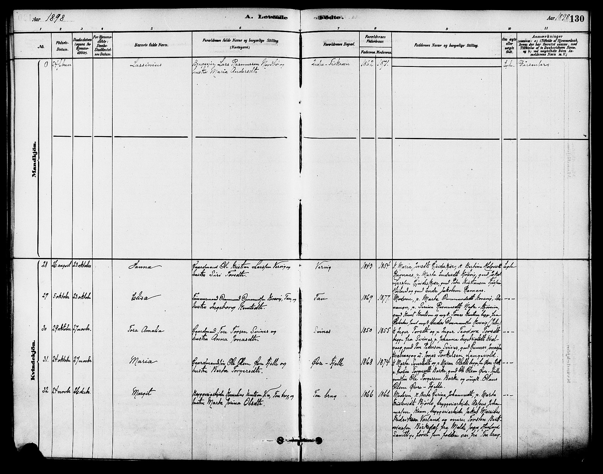 Strand sokneprestkontor, SAST/A-101828/H/Ha/Haa/L0009: Parish register (official) no. A 9, 1877-1908, p. 130