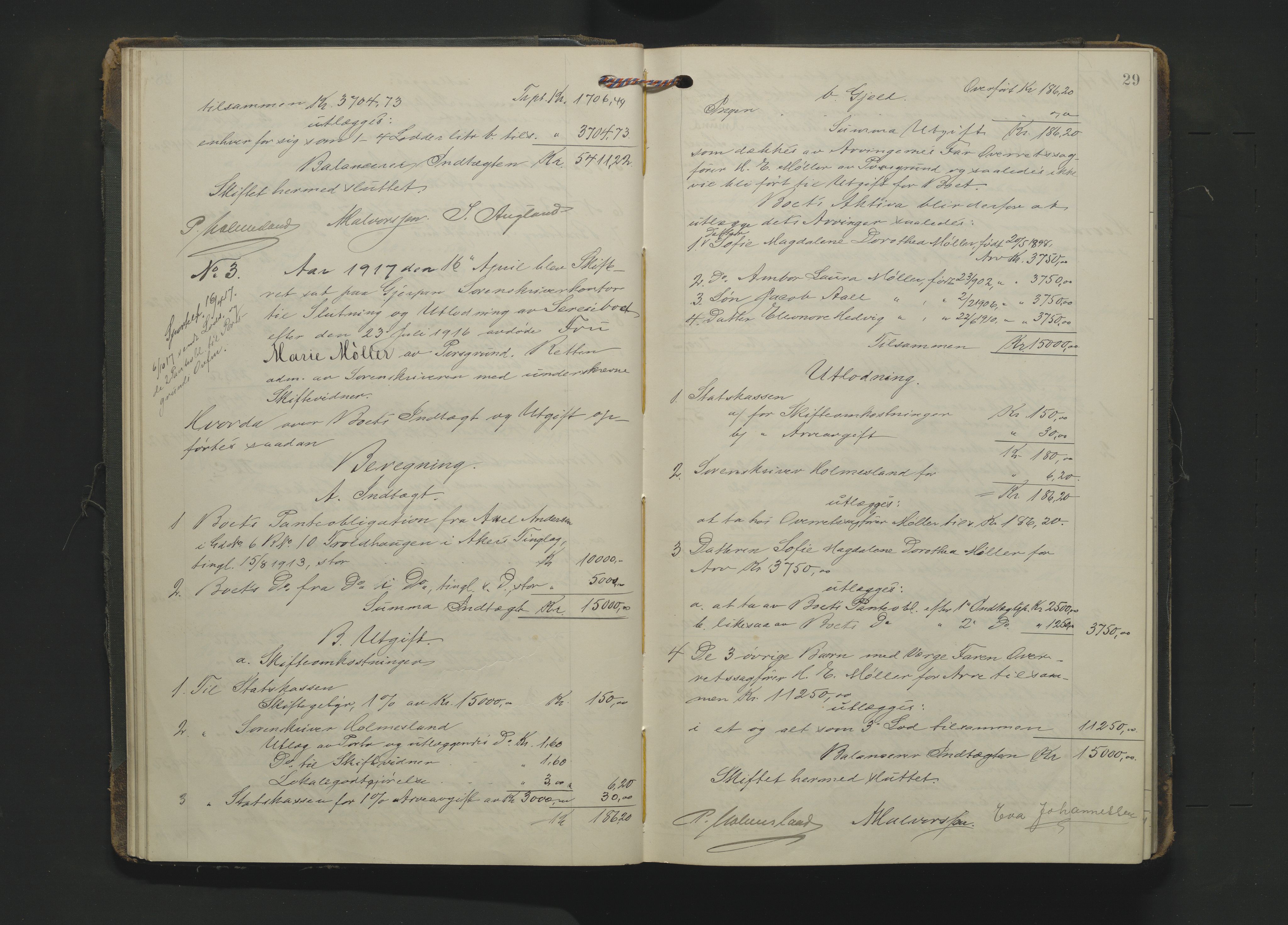 Gjerpen sorenskriveri, AV/SAKO-A-216/H/Hb/Hbc/Hbcb/L0002: Skifteutlodningsprotokoll, Porsgrunn by, 1914-1925, p. 28b-29a