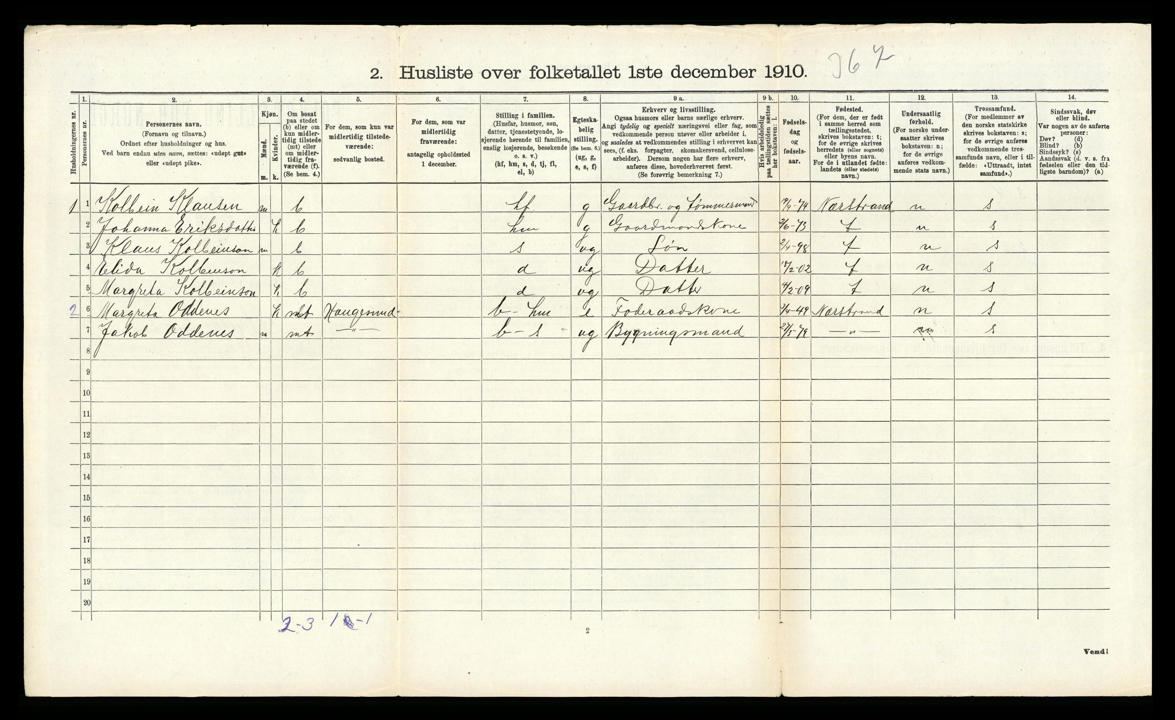 RA, 1910 census for Skjold, 1910, p. 179
