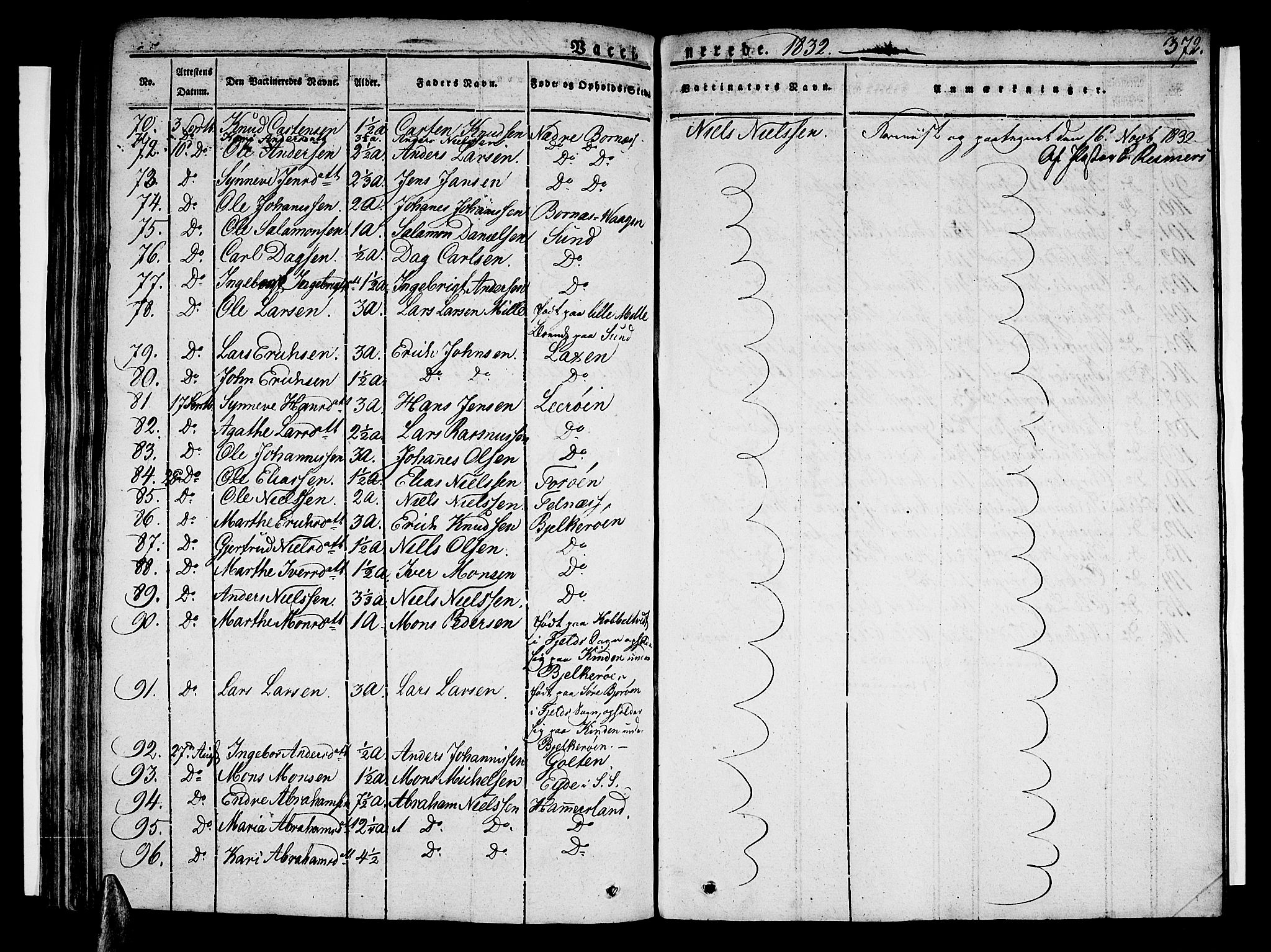 Sund sokneprestembete, AV/SAB-A-99930: Parish register (official) no. A 12, 1825-1835, p. 372