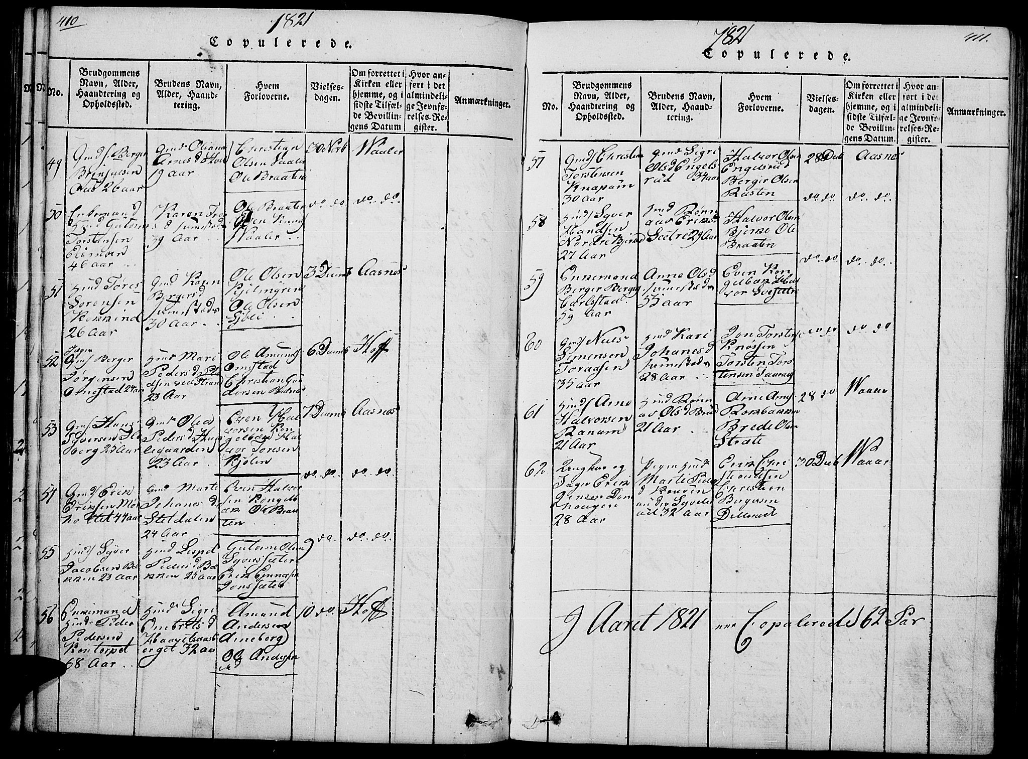 Hof prestekontor, SAH/PREST-038/H/Ha/Haa/L0005: Parish register (official) no. 5, 1816-1822, p. 410-411