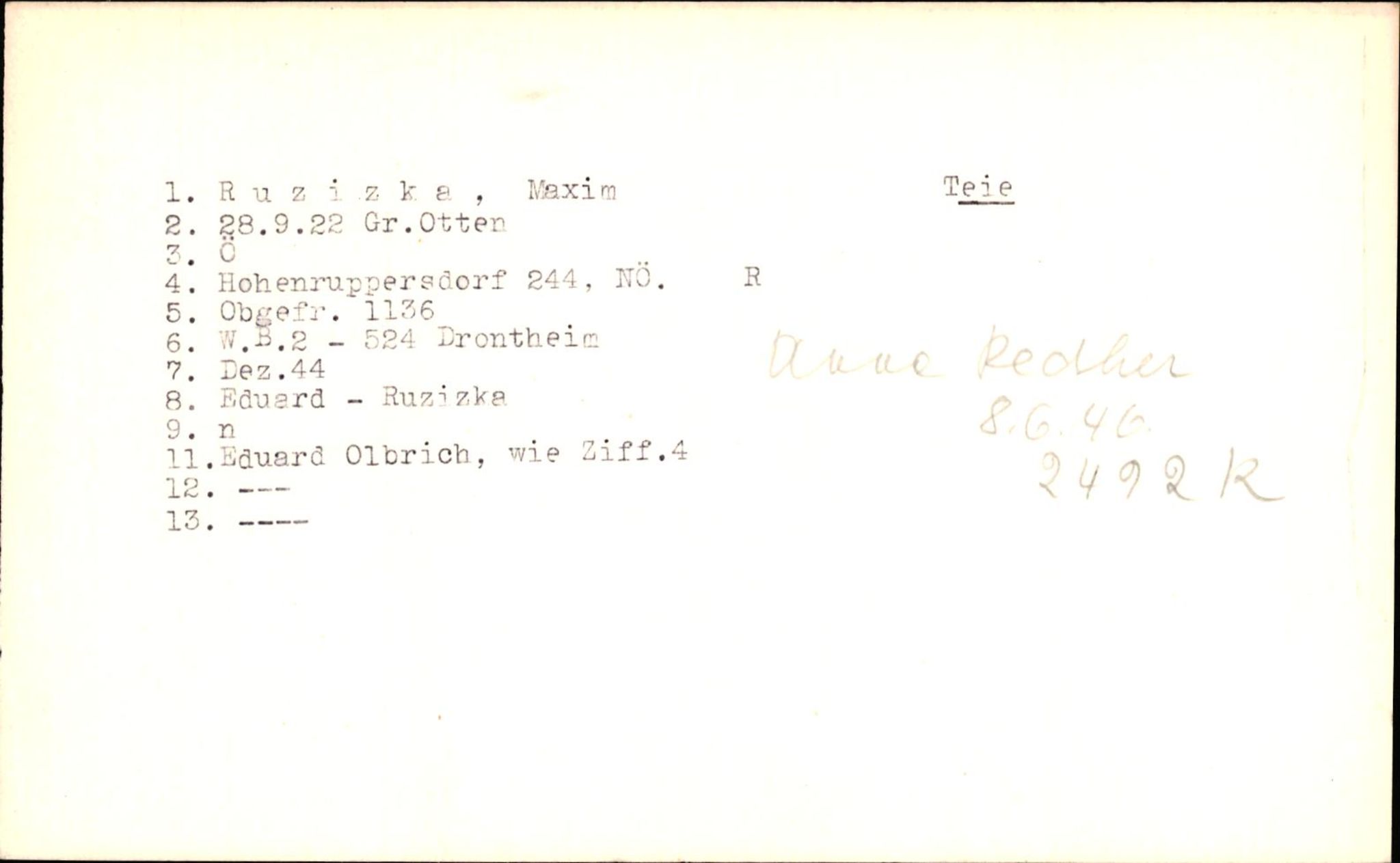 Hjemsendte tyskere , RA/RAFA-6487/D/Db/L0023: Rosenthal-Schmick, 1945-1947, p. 343