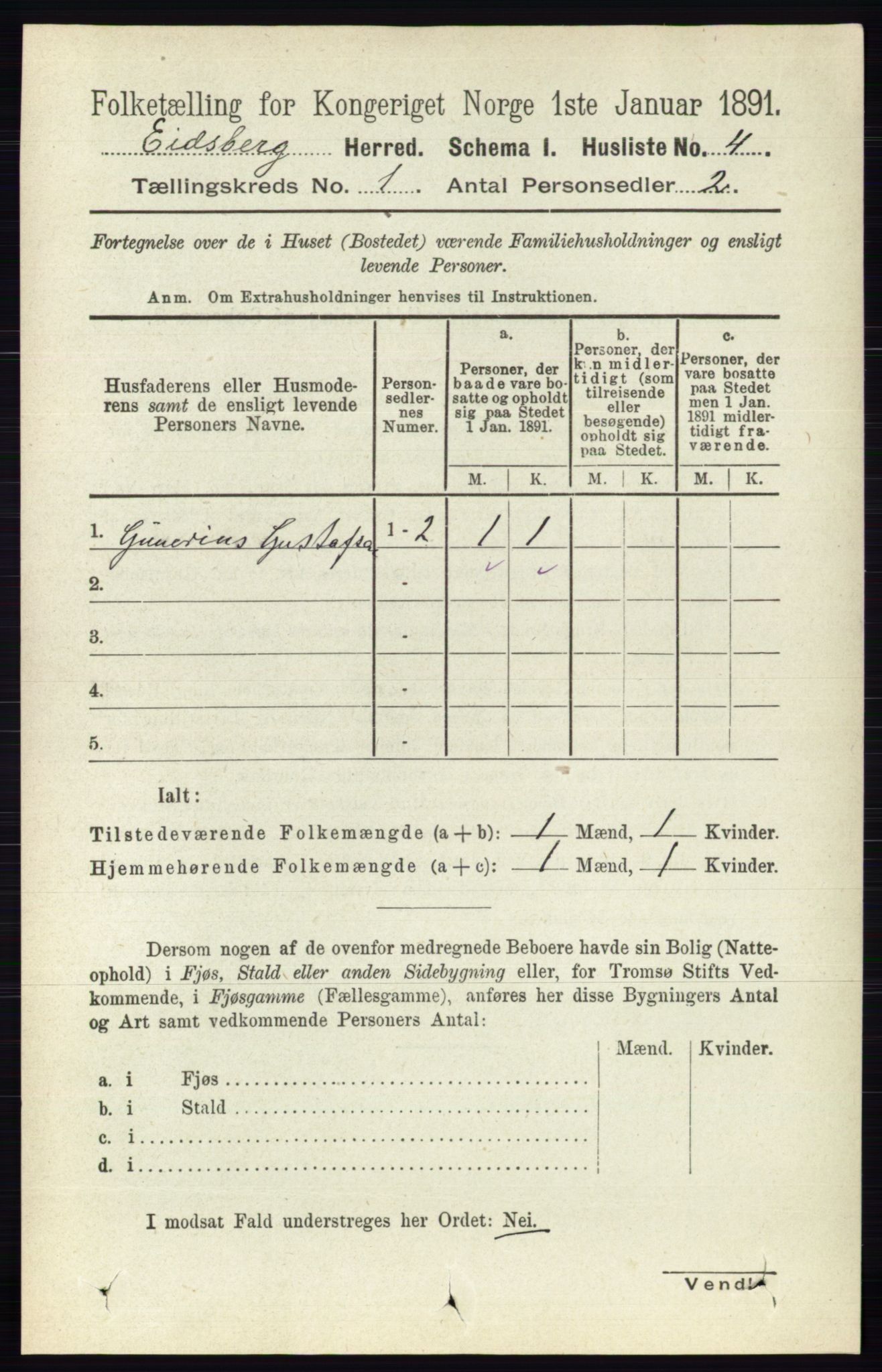 RA, 1891 census for 0125 Eidsberg, 1891, p. 37