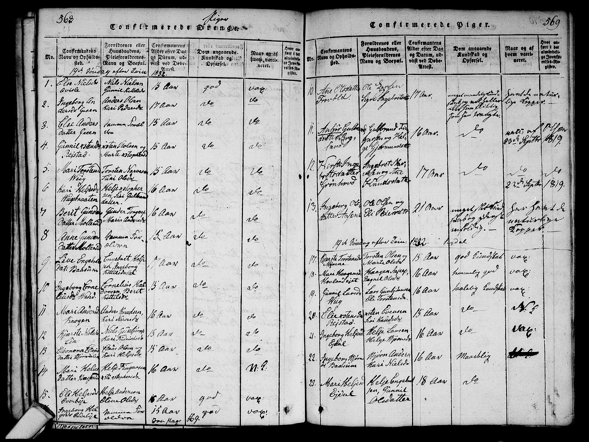 Sigdal kirkebøker, SAKO/A-245/G/Ga/L0001: Parish register (copy) no. I 1 /2, 1816-1835, p. 568-569