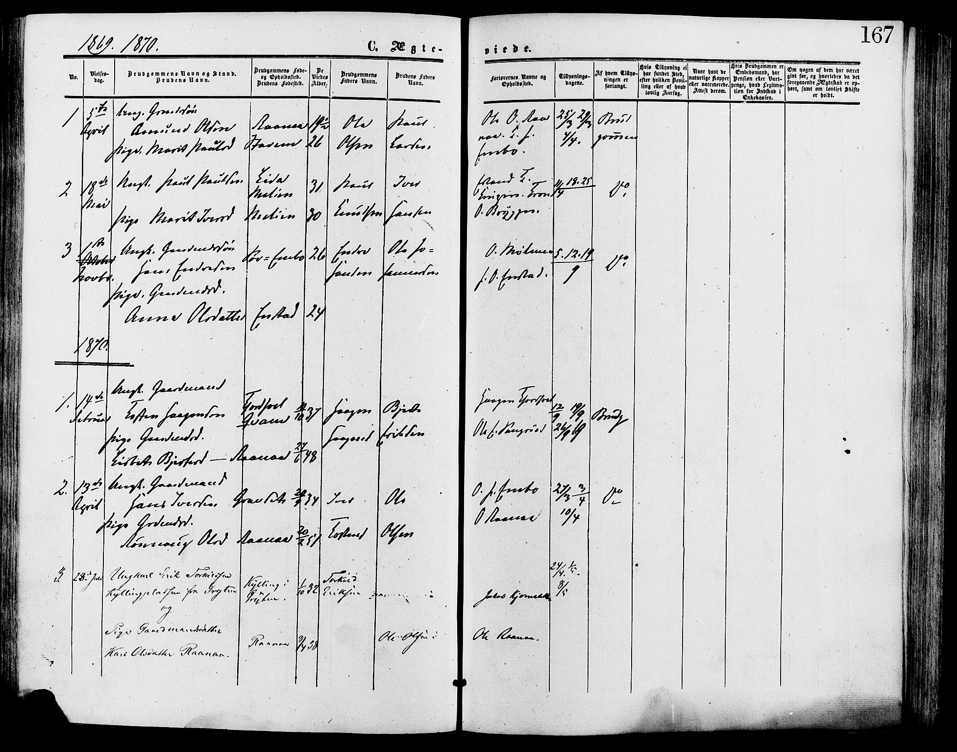 Lesja prestekontor, SAH/PREST-068/H/Ha/Haa/L0009: Parish register (official) no. 9, 1854-1889, p. 167