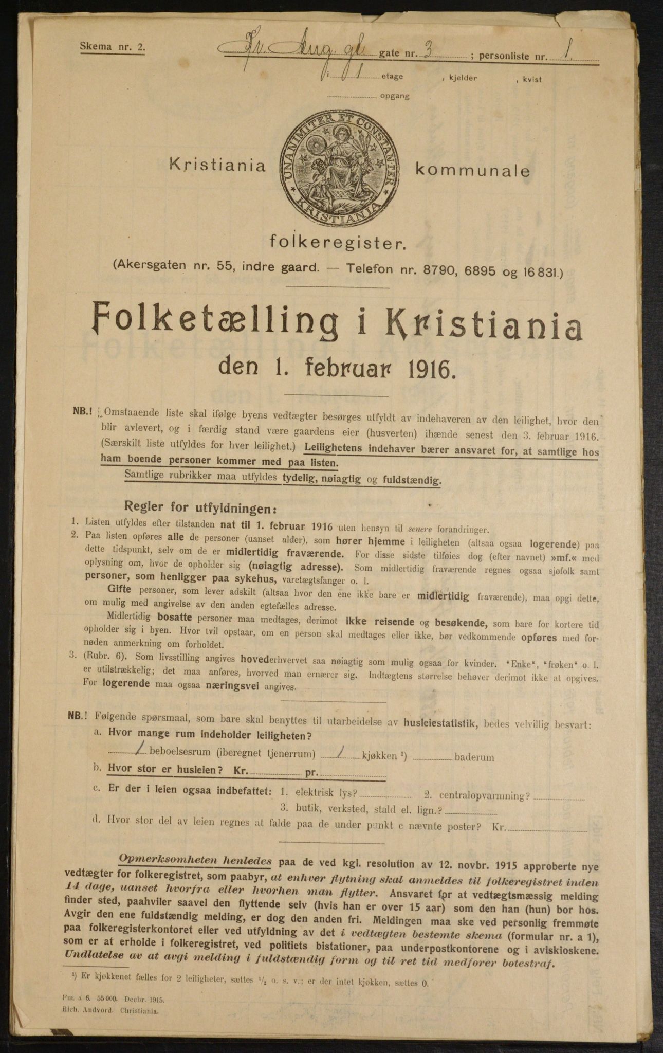 OBA, Municipal Census 1916 for Kristiania, 1916, p. 55095