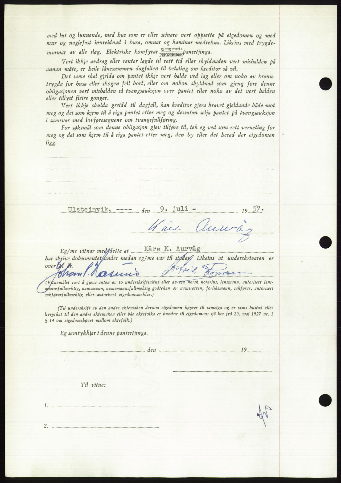 Søre Sunnmøre sorenskriveri, AV/SAT-A-4122/1/2/2C/L0130: Mortgage book no. 18B, 1957-1958, Diary no: : 1590/1957