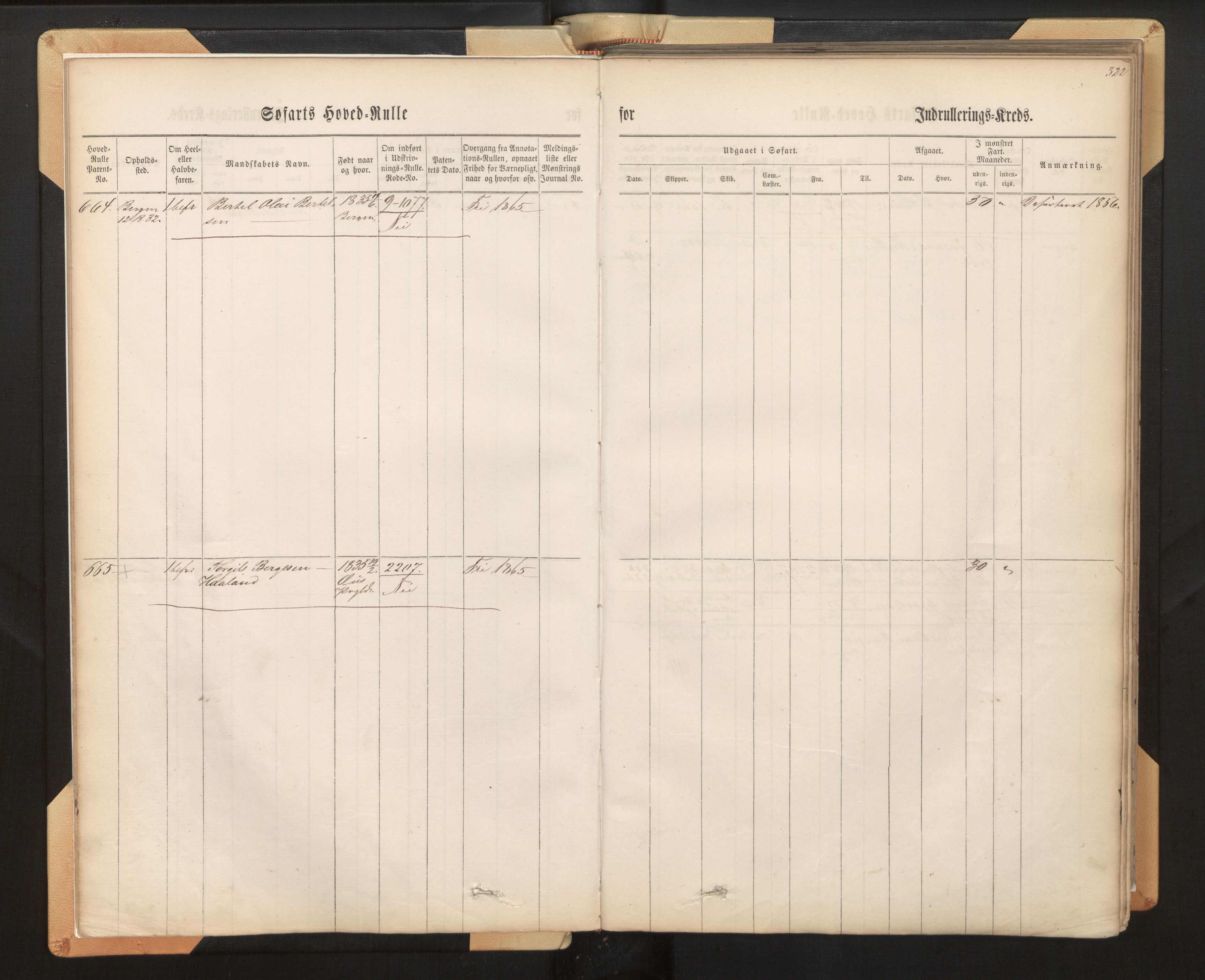 Innrulleringssjefen i Bergen, AV/SAB-A-100050/F/Fh/L0008: Sjøfarts-hovedrulle for Bergen krets, fol. 316 - 636, 1860-1865, p. 322