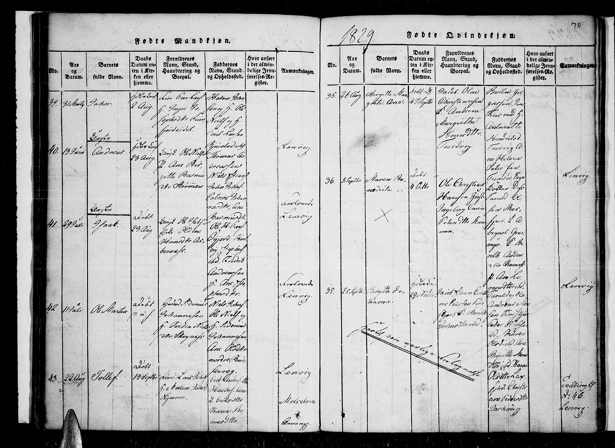 Lenvik sokneprestembete, SATØ/S-1310/H/Ha/Haa/L0003kirke: Parish register (official) no. 3, 1820-1831, p. 70