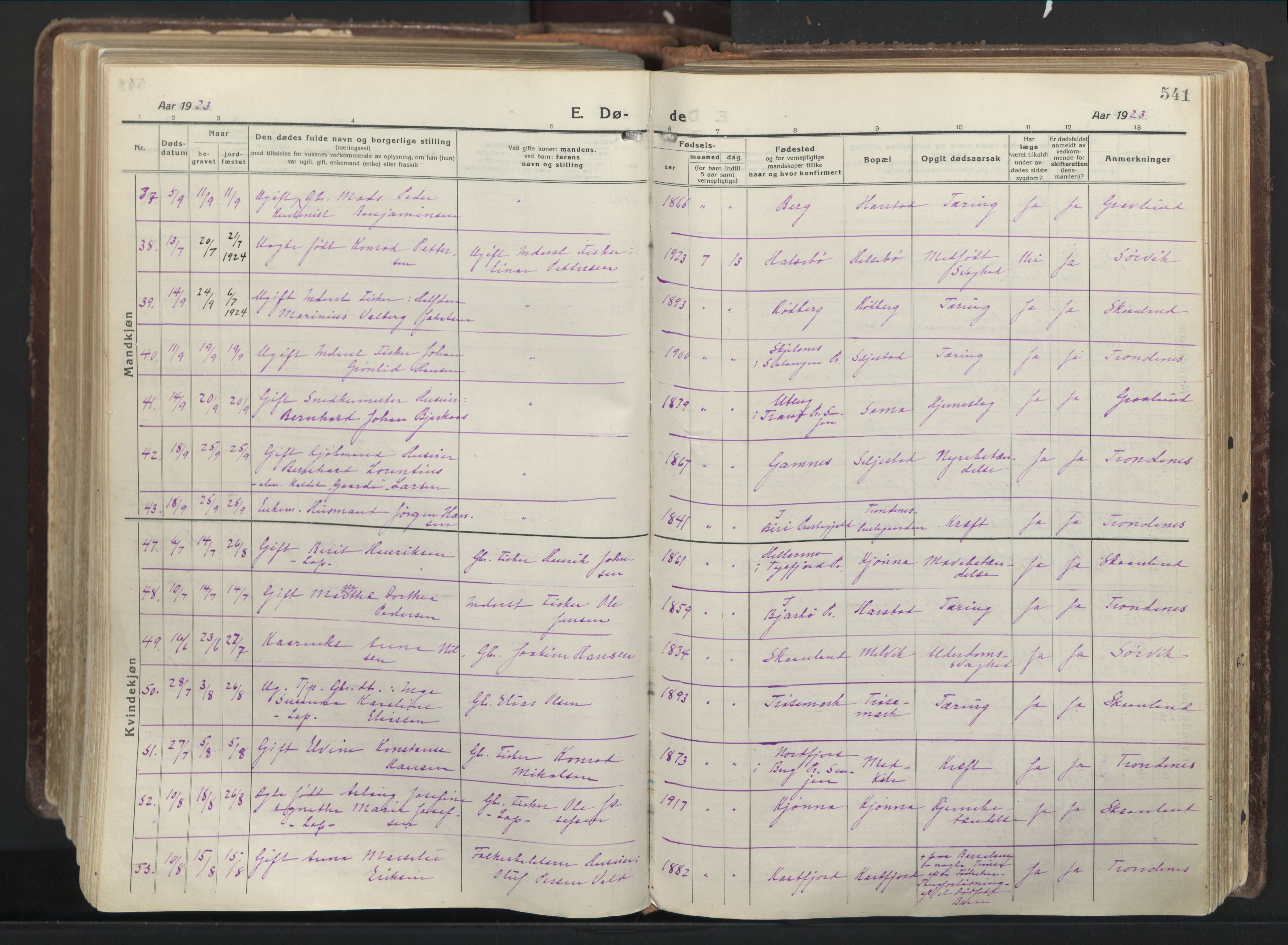 Trondenes sokneprestkontor, AV/SATØ-S-1319/H/Ha/L0019kirke: Parish register (official) no. 19, 1919-1928, p. 541