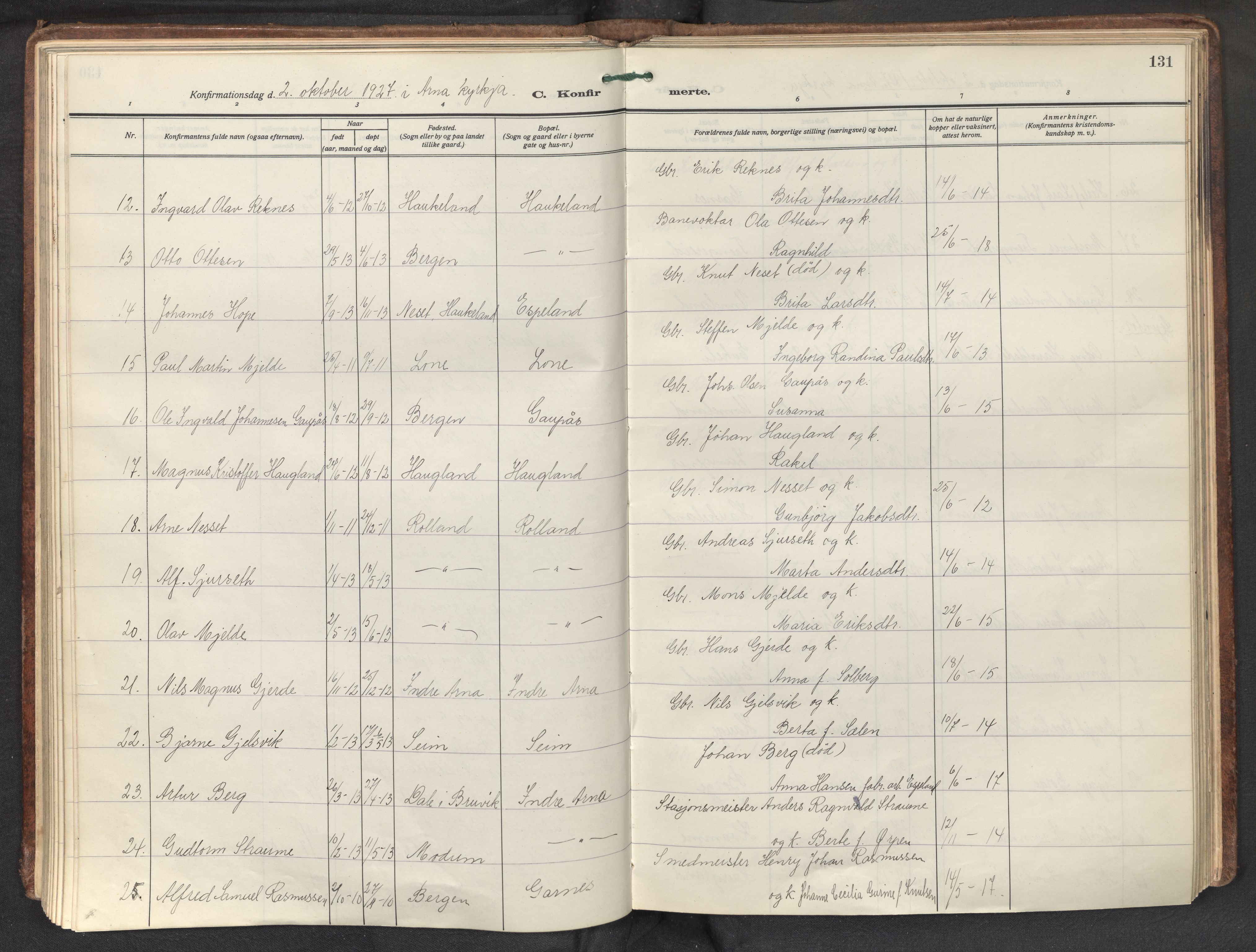 Haus sokneprestembete, AV/SAB-A-75601/H/Haa: Parish register (official) no. D 4, 1925-1939, p. 131