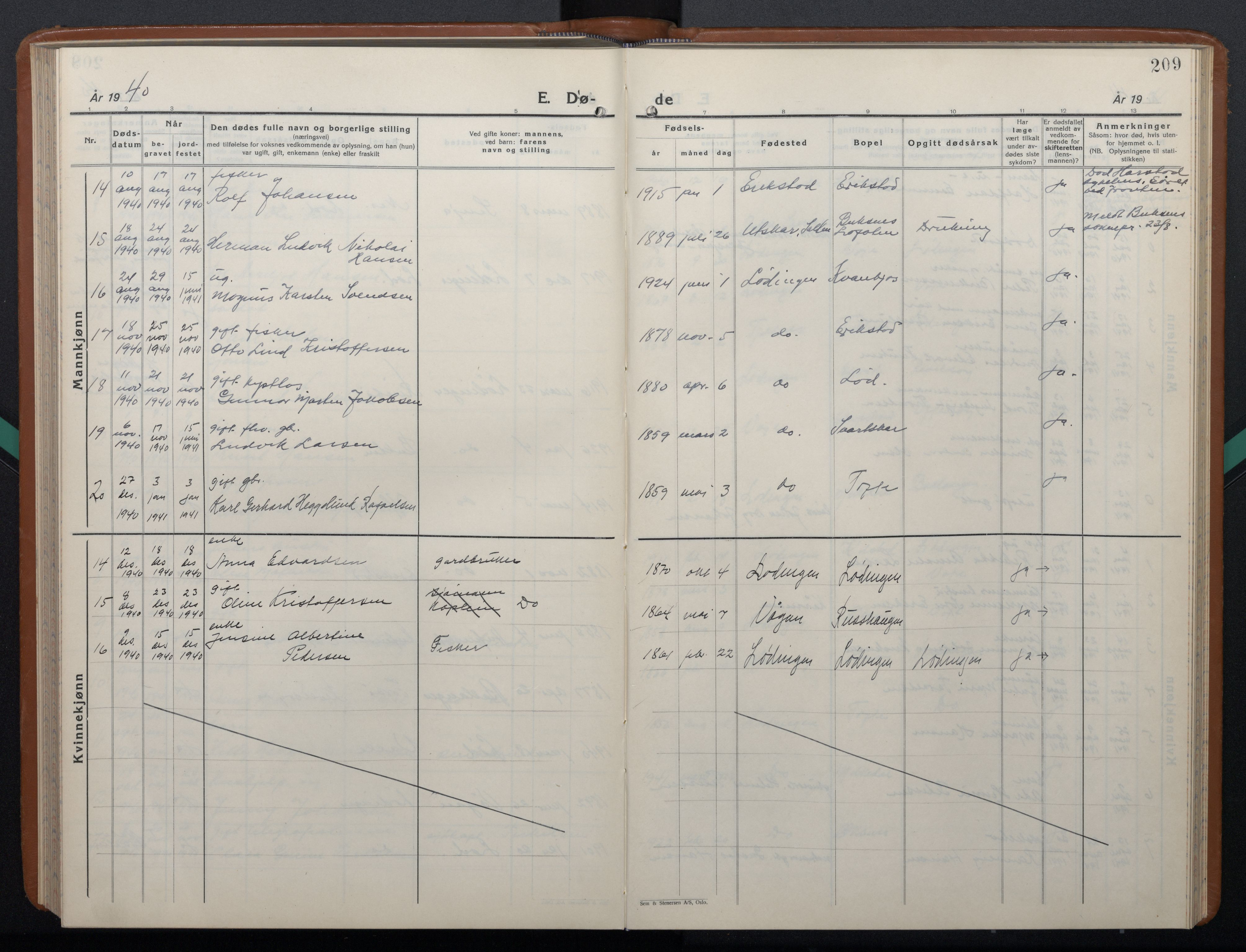 Ministerialprotokoller, klokkerbøker og fødselsregistre - Nordland, AV/SAT-A-1459/872/L1051: Parish register (copy) no. 872C07, 1939-1947, p. 209