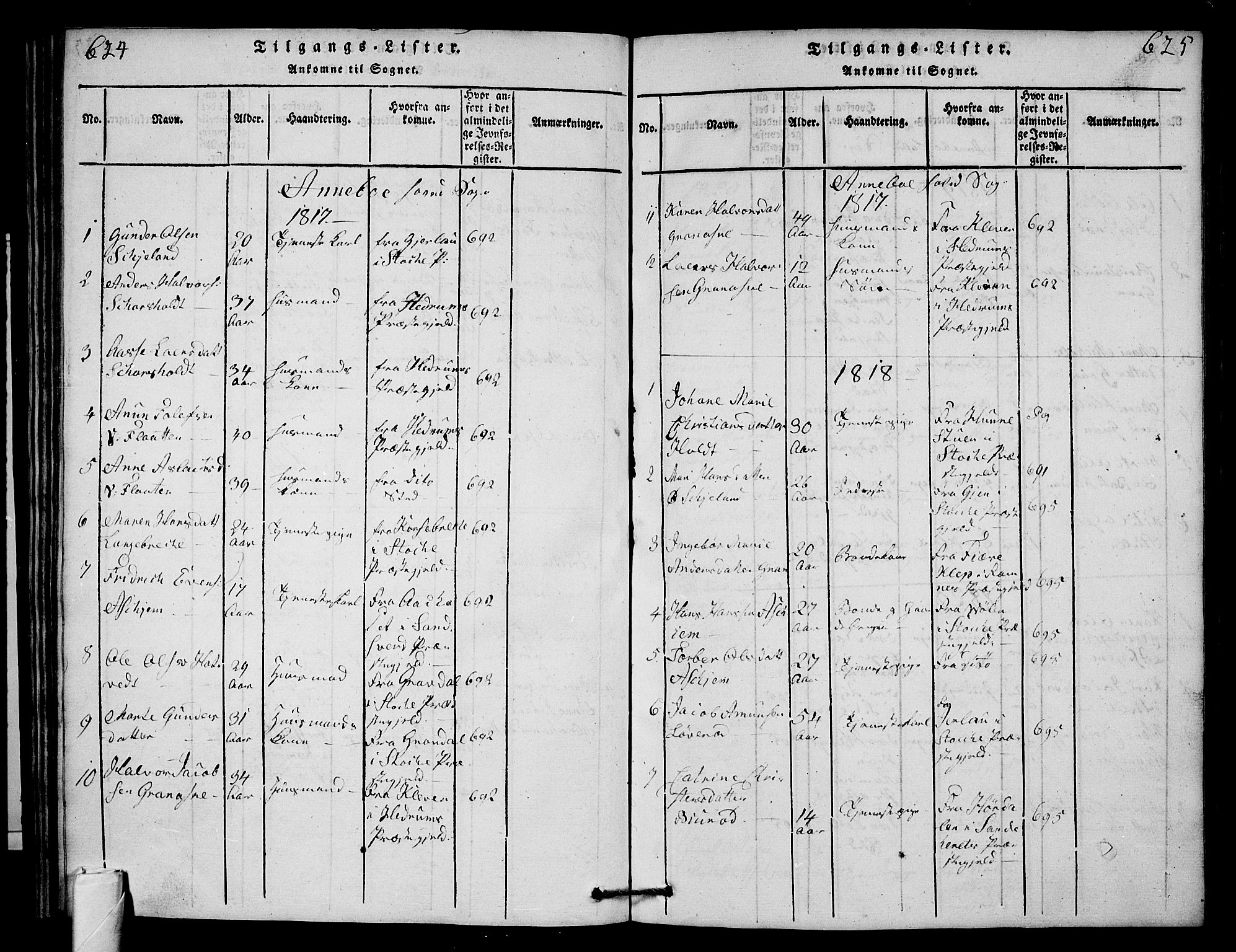 Andebu kirkebøker, AV/SAKO-A-336/G/Ga/L0001: Parish register (copy) no. I 1 /1, 1815-1823, p. 624-625