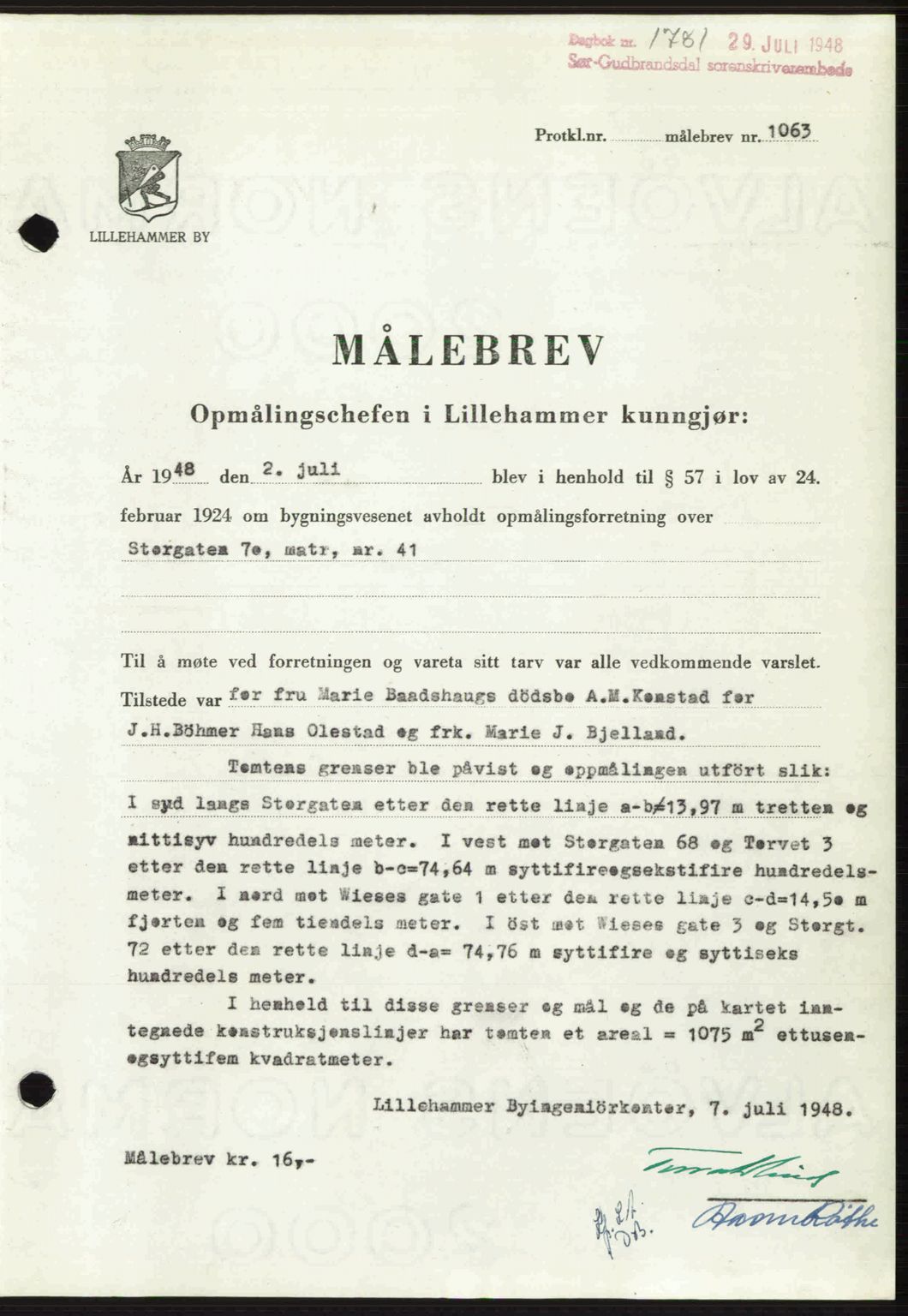 Sør-Gudbrandsdal tingrett, SAH/TING-004/H/Hb/Hbd/L0022: Mortgage book no. A22, 1948-1948, Diary no: : 1781/1948