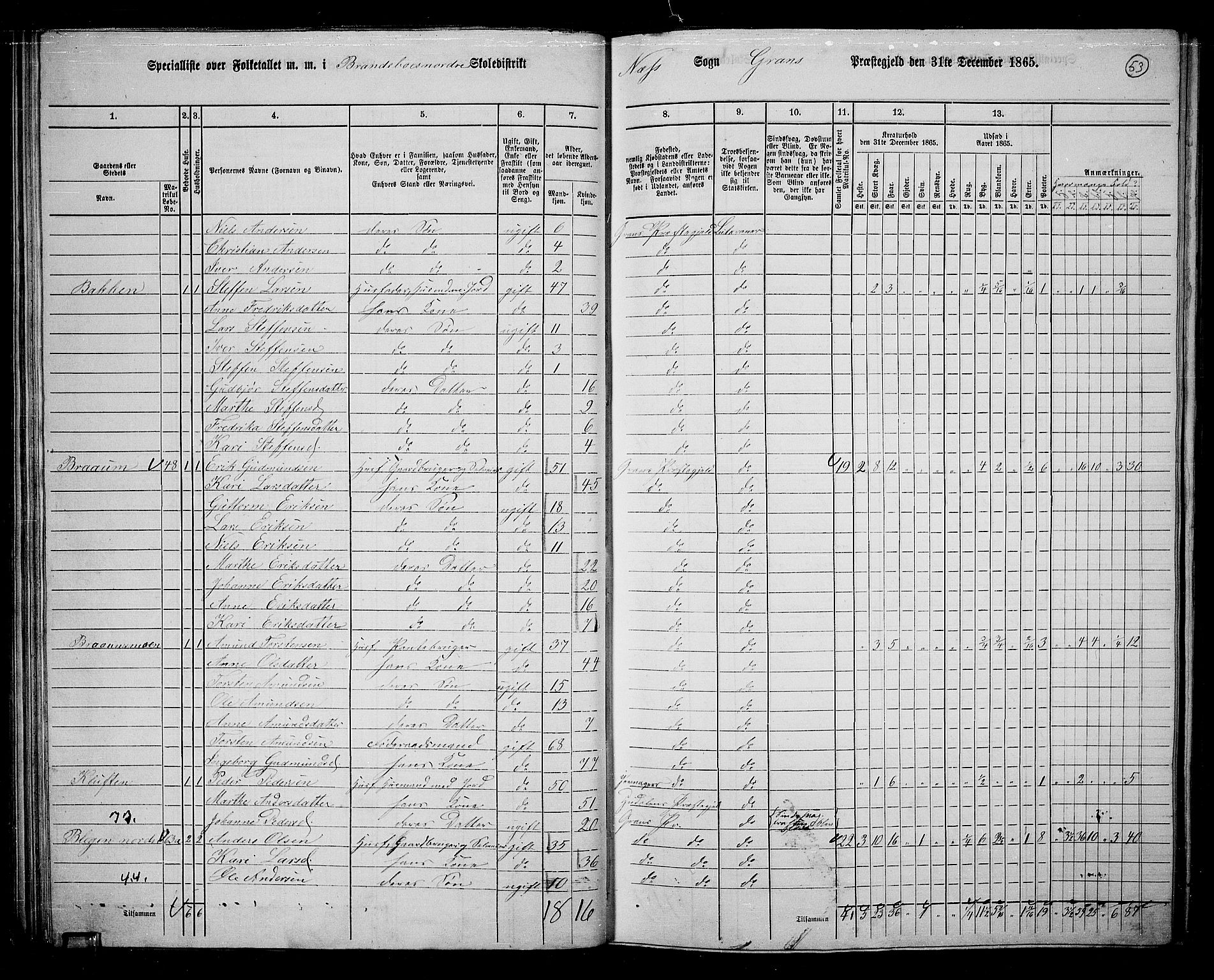 RA, 1865 census for Gran, 1865, p. 237