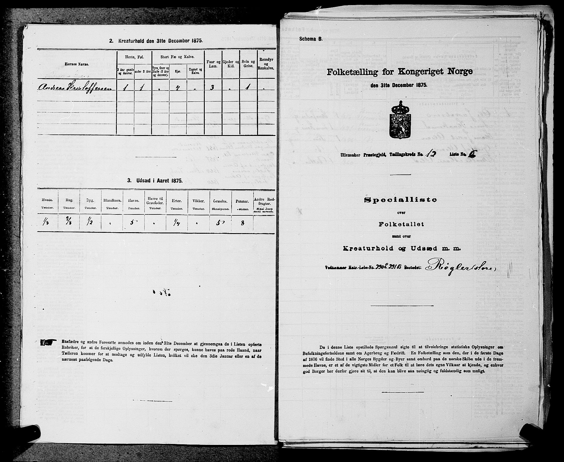 RA, 1875 census for 0235P Ullensaker, 1875, p. 1725