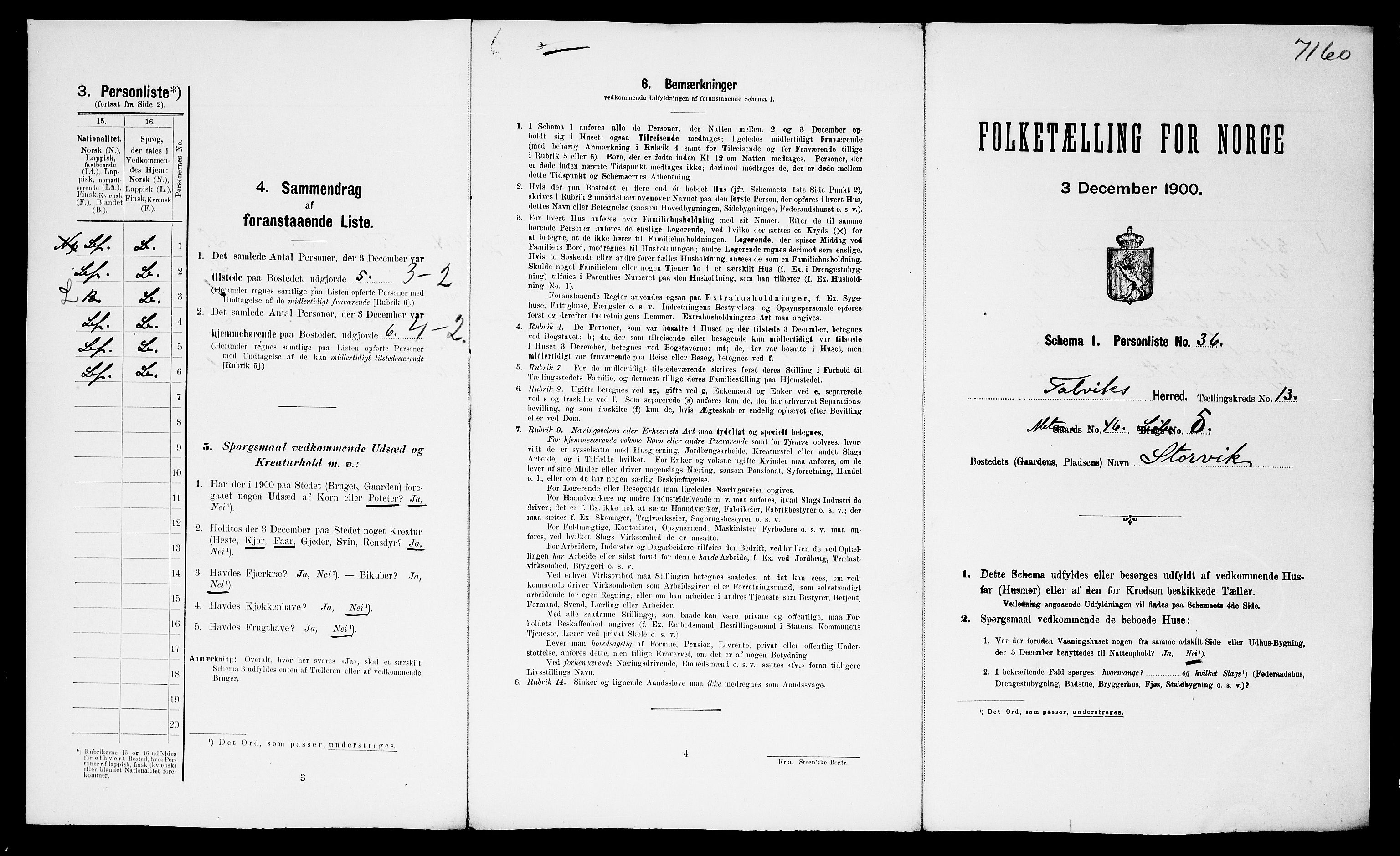 SATØ, 1900 census for Talvik, 1900, p. 915