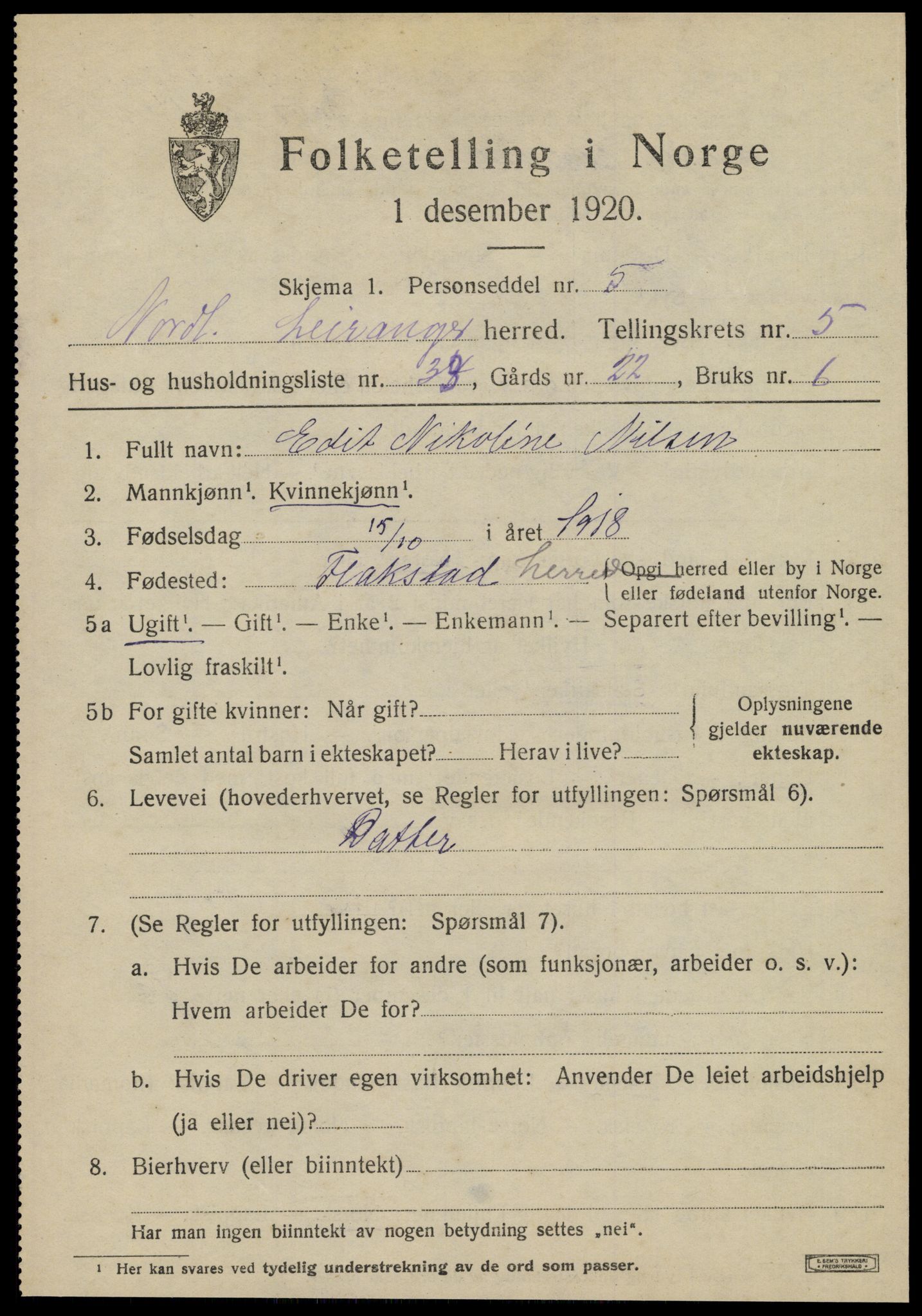 SAT, 1920 census for Leiranger, 1920, p. 2077