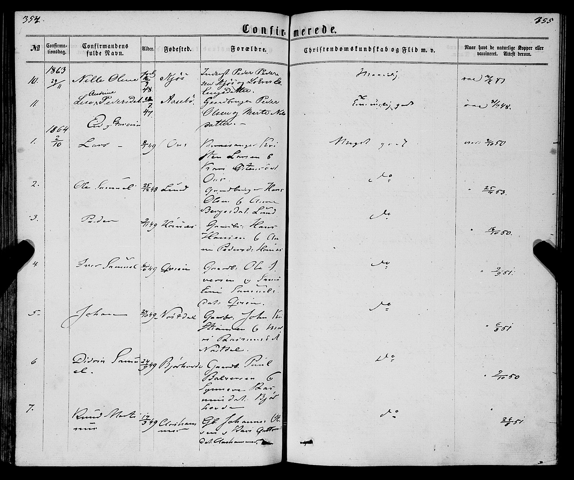 Eid sokneprestembete, SAB/A-82301/H/Haa/Haaa/L0009: Parish register (official) no. A 9, 1861-1868, p. 354-355