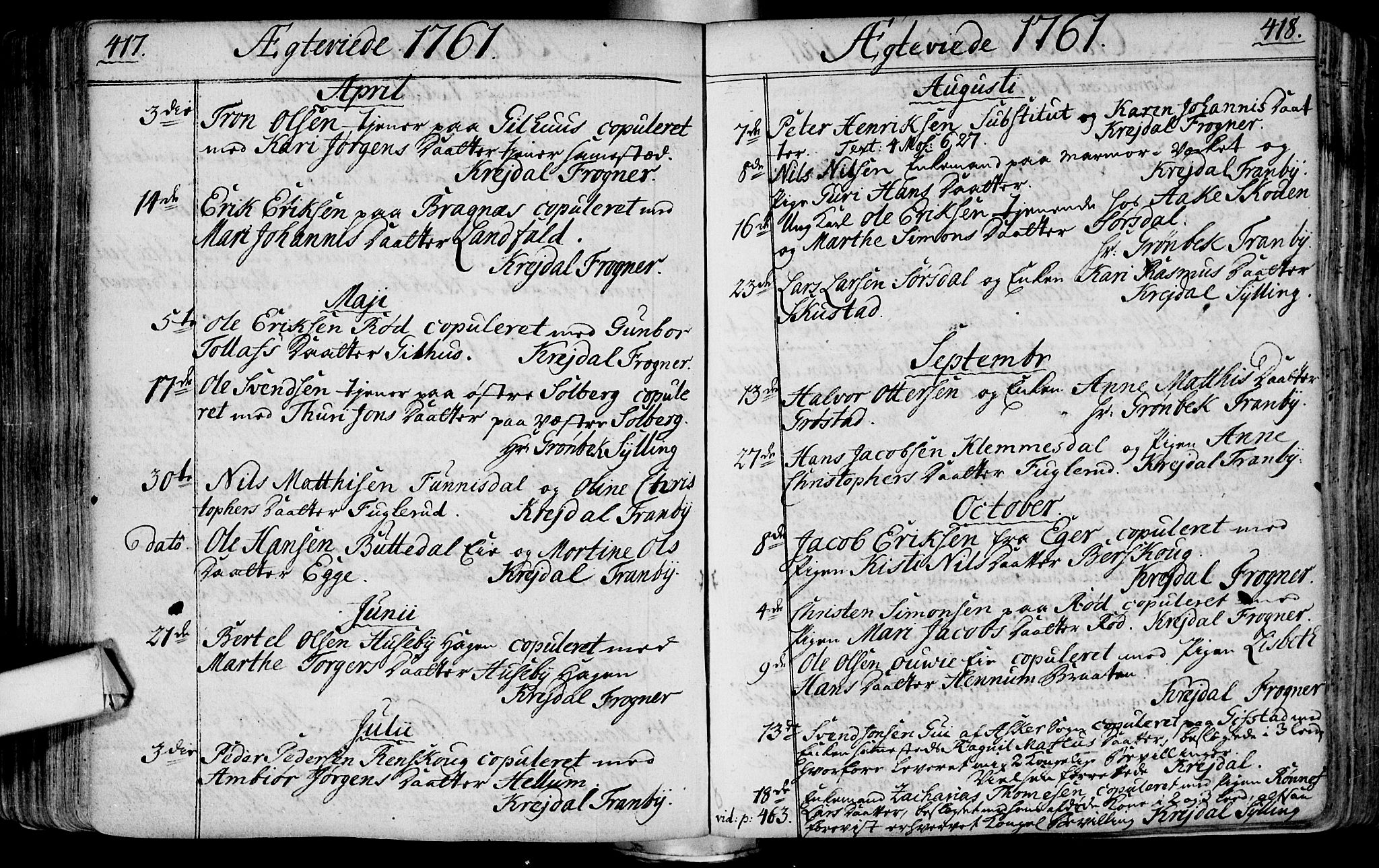 Lier kirkebøker, AV/SAKO-A-230/F/Fa/L0004: Parish register (official) no. I 4, 1749-1764, p. 417-418