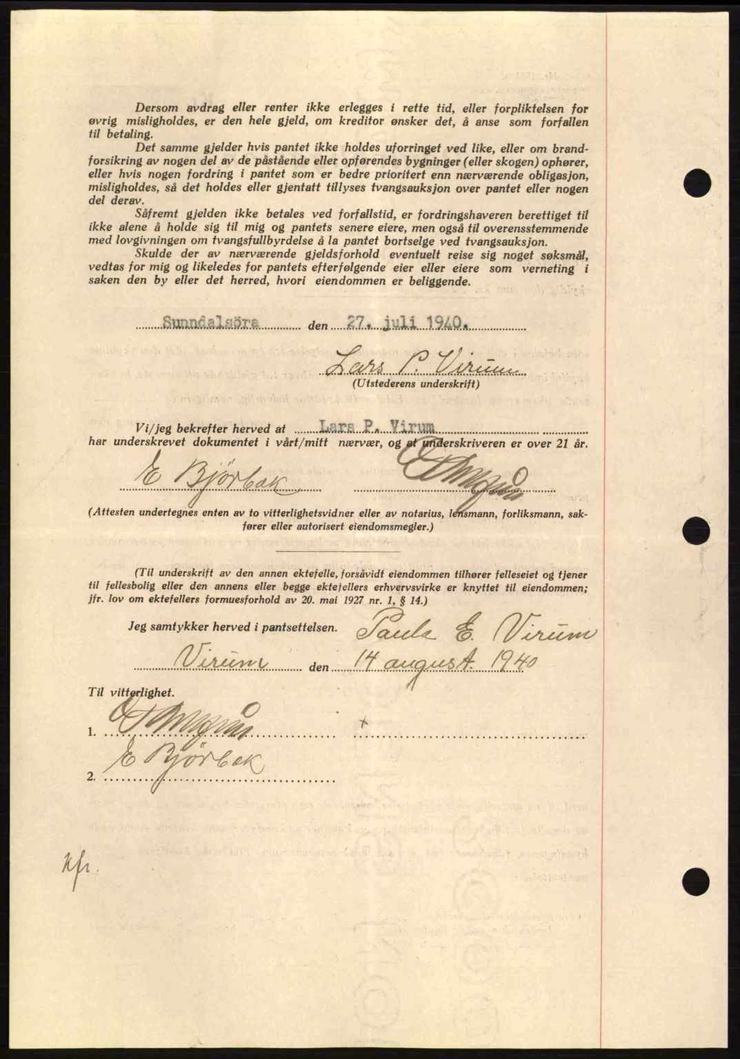 Nordmøre sorenskriveri, AV/SAT-A-4132/1/2/2Ca: Mortgage book no. B87, 1940-1941, Diary no: : 1435/1940