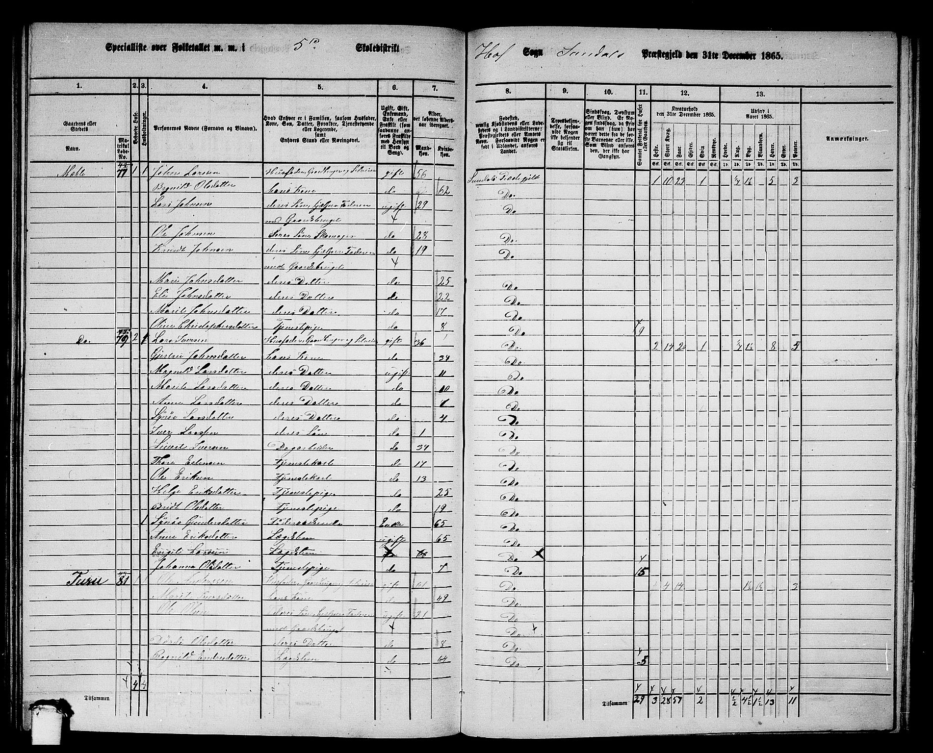 RA, 1865 census for Sunndal, 1865, p. 70