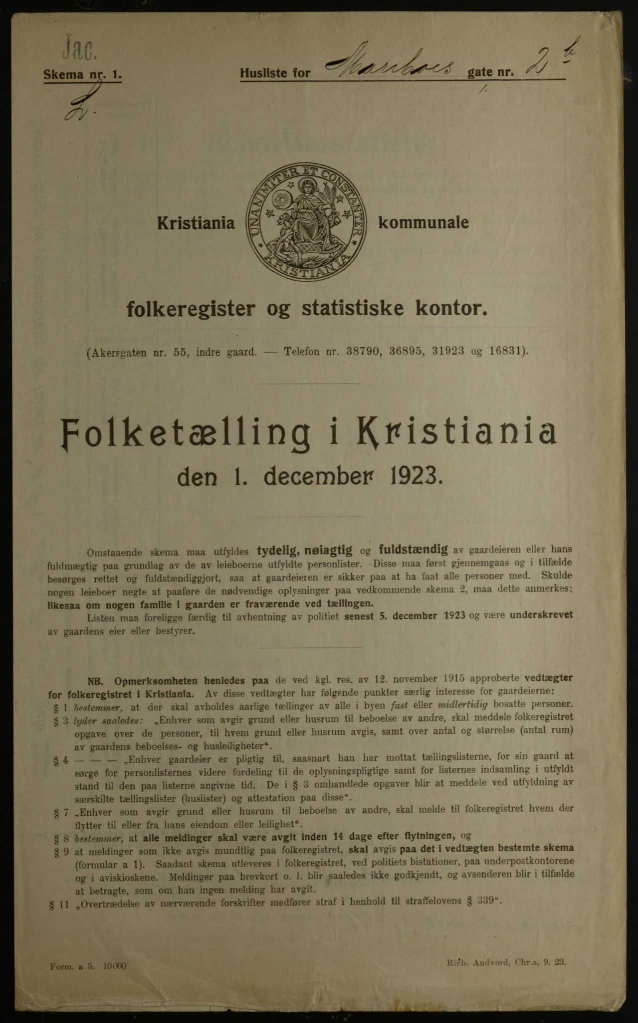 OBA, Municipal Census 1923 for Kristiania, 1923, p. 67224