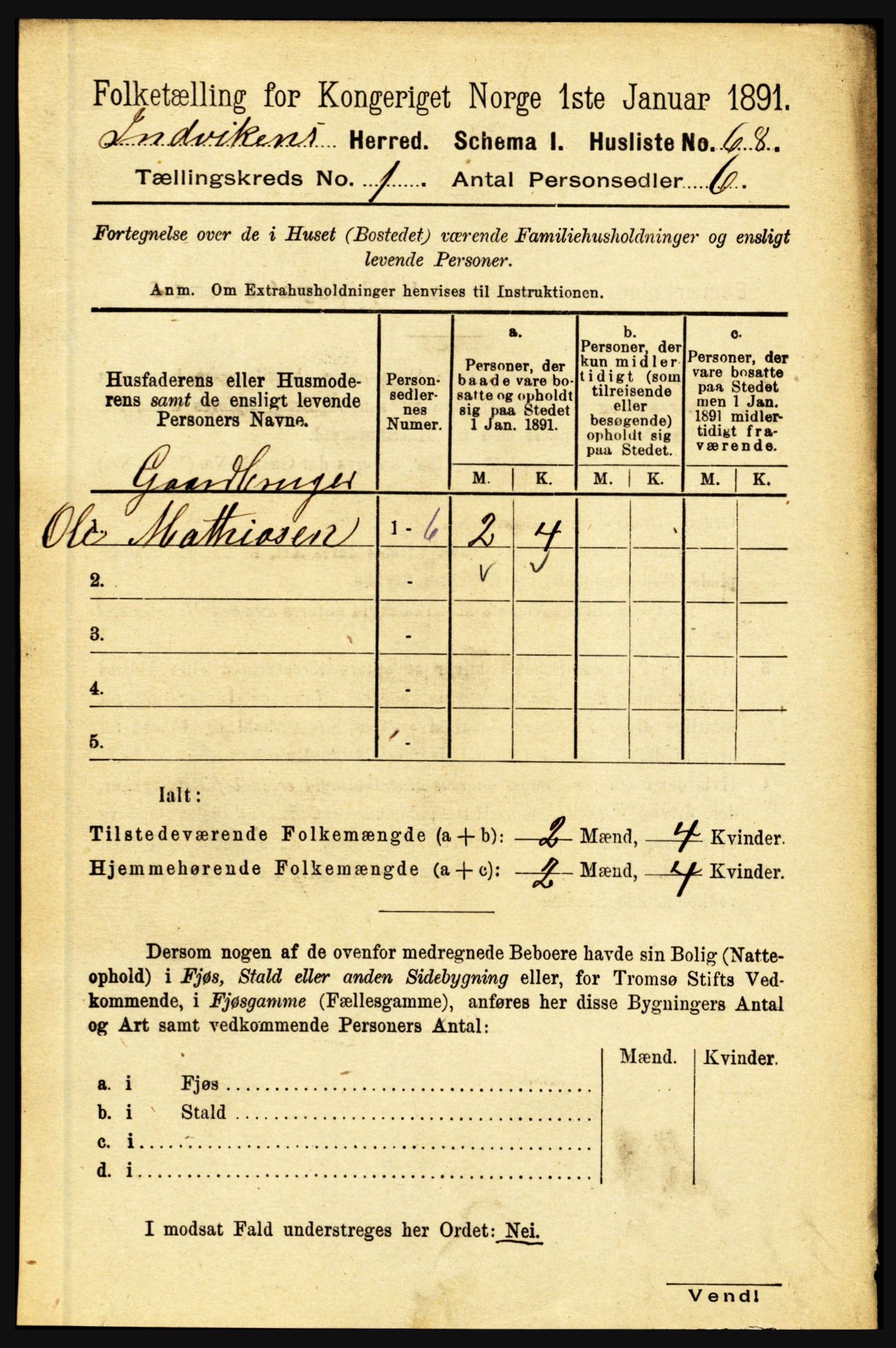 RA, 1891 census for 1447 Innvik, 1891, p. 100