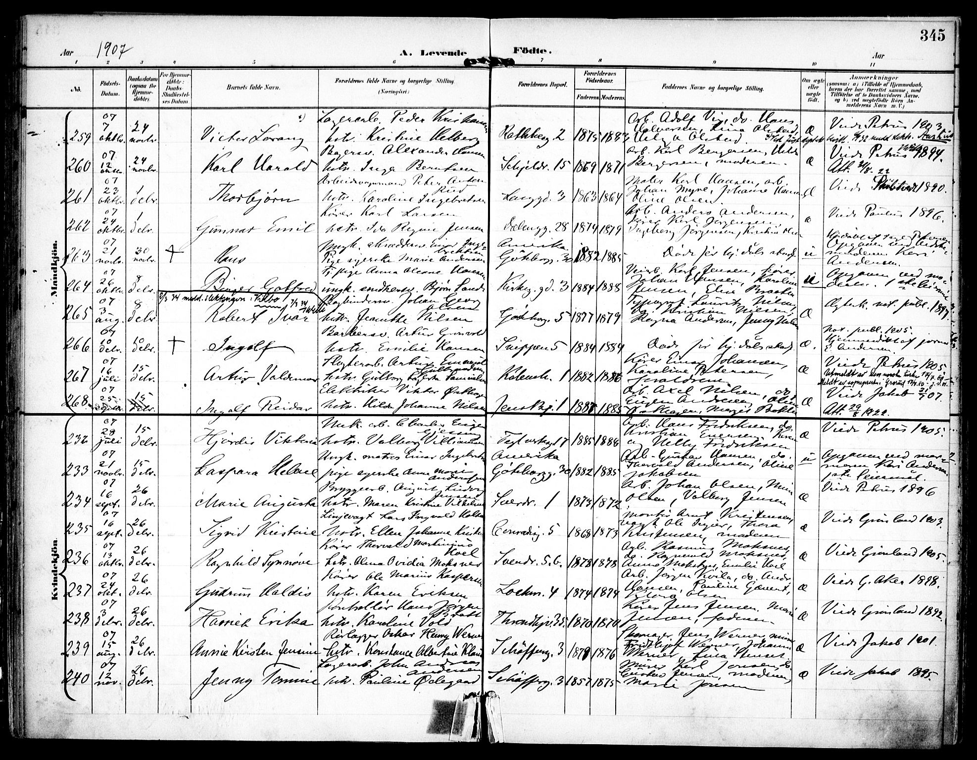 Petrus prestekontor Kirkebøker, AV/SAO-A-10872/F/Fa/L0008: Parish register (official) no. 8, 1899-1909, p. 345