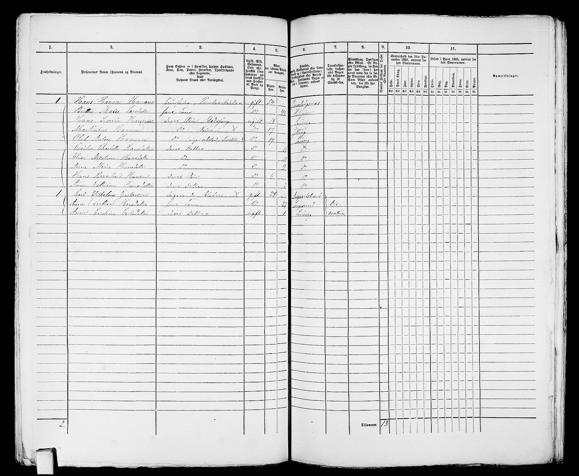 RA, 1865 census for Larvik, 1865, p. 907